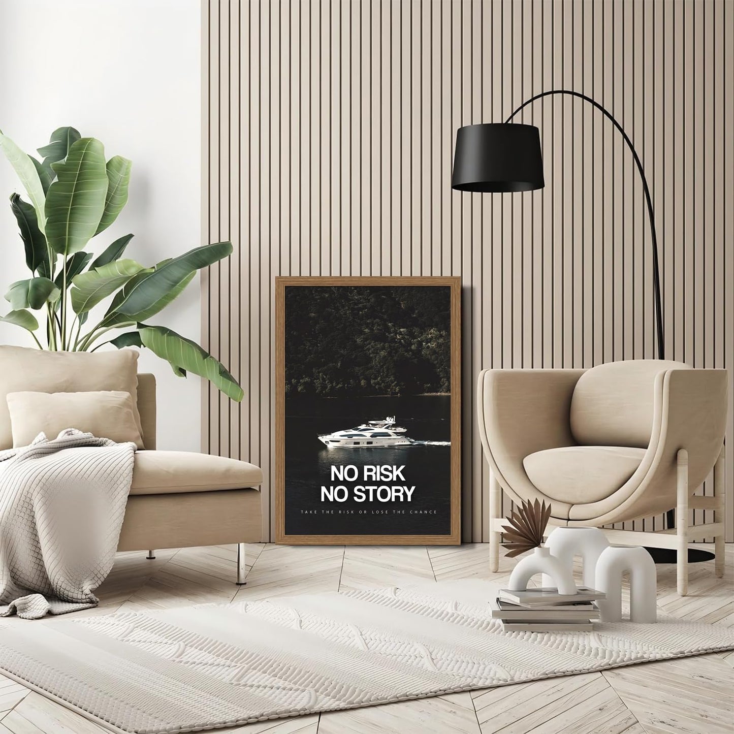 Wood Framed Motivational Office Wall Art Luxury Yacht Canvas Print, Modern Inspirational Success Quote Poster,Nautical Picture Wall Decor for Home Office, Study8x10Inches