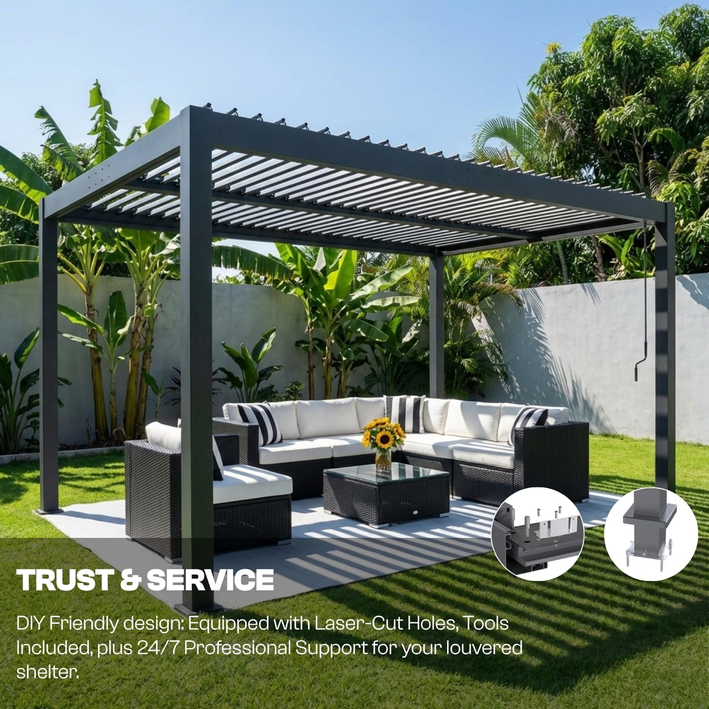 Patio Kingdom 10' x 10' Louvered Pergola Outdoor Aluminum Pergola Kit with Adjustable Roof, All-Weather Metal Gazebo with Drainage System for Patio, Deck, Garden and Backyard Shade, Gray
