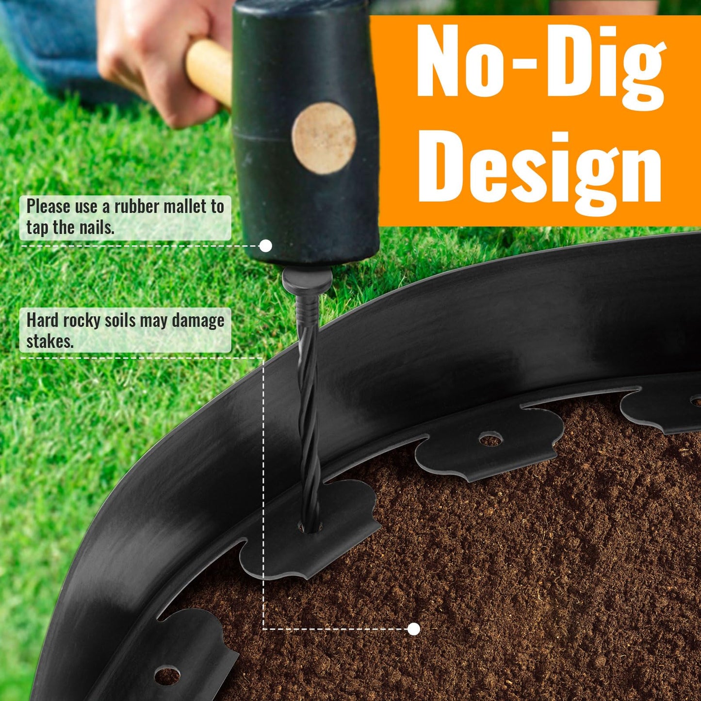 Landscape Edging, 3" x 50' Garden Edging, Black Edging for Landscaping with 45 Pcs Anchoring Spikes for Garden Flower Beds Yard Lawn