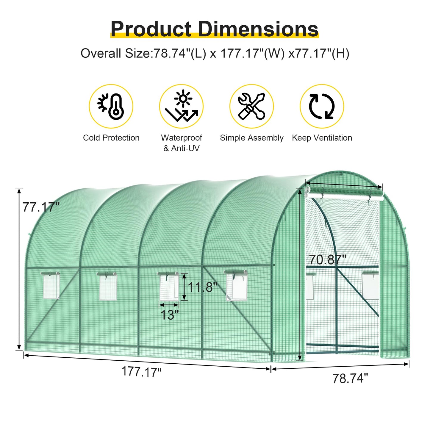 Greenhouse, 15’x7’x7’ Upgraded Walk-in Greenhouse with Spraying System, Heavy Duty Tunnel Green House with 6 Ventilated Mesh Windows & Zippered Roll-up Door, Large Plant Garden Hot House Outdoor