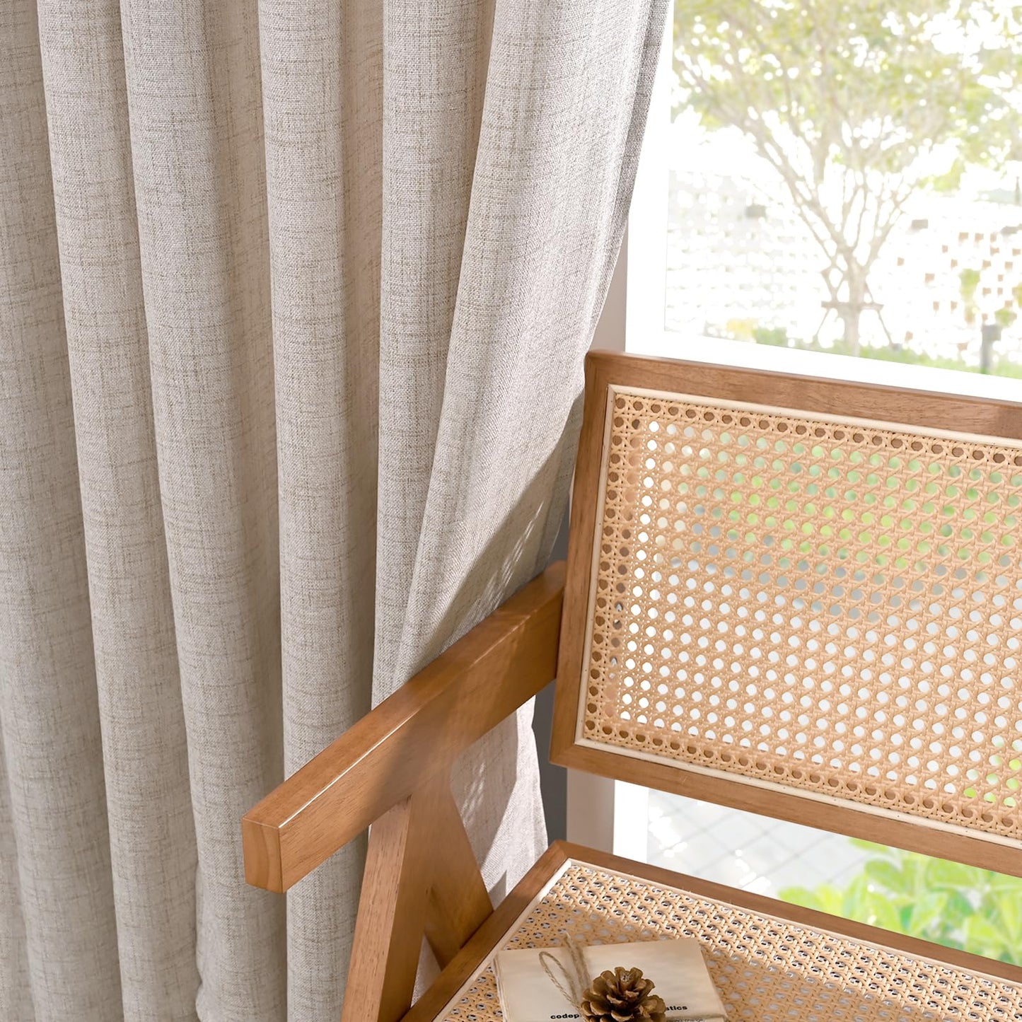 YoungsTex Linen Semi Sheer Curtains 63 Inch Length 2 Panels for Living Room - Light Filtering Drapes with Bronze Grommet Beige Window Treatments for Country Office Bedroom, 52 X 63 Inch