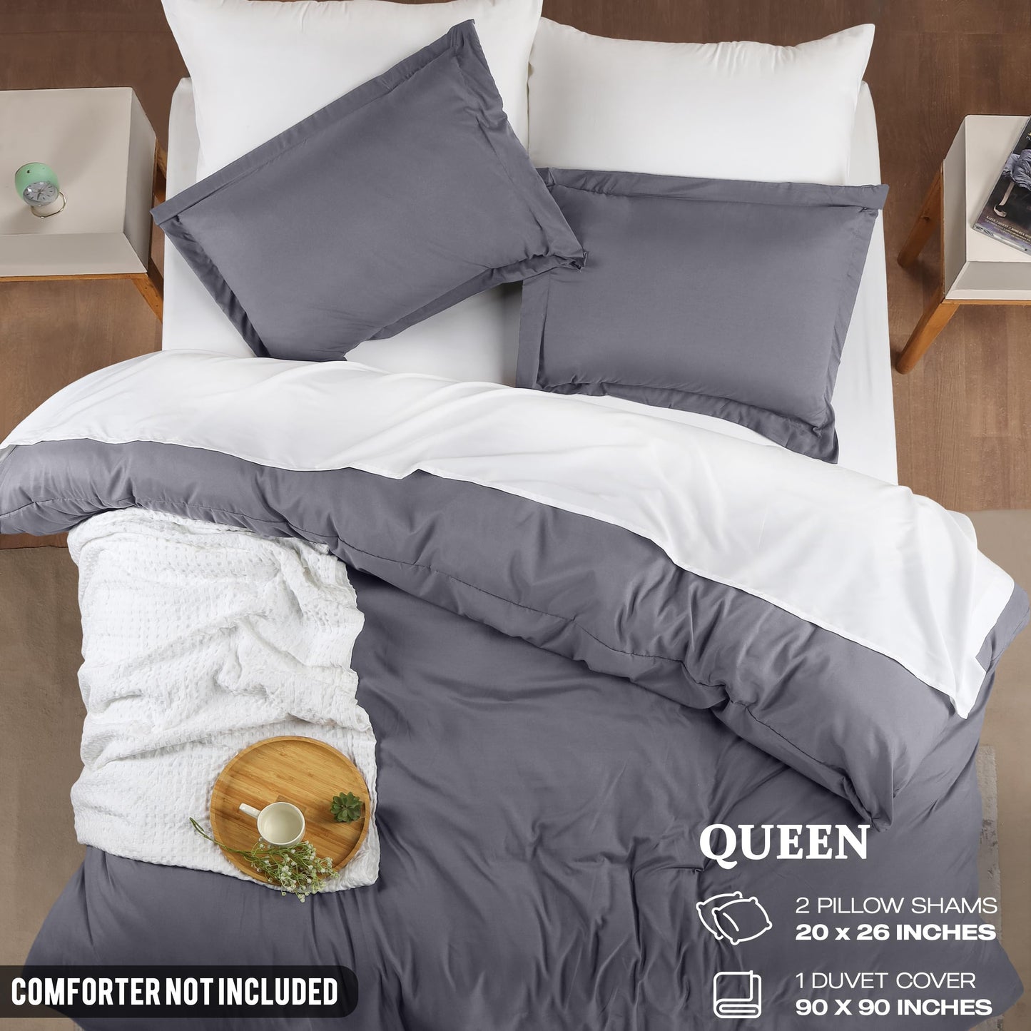 Utopia Bedding Duvet Cover Queen Size - 3 Piece with Zipper Closure - 1 Comforter Cover 90X90 Inches & 2 Pillow Shams 20X26 Inches (Grey) Comforter Not Included