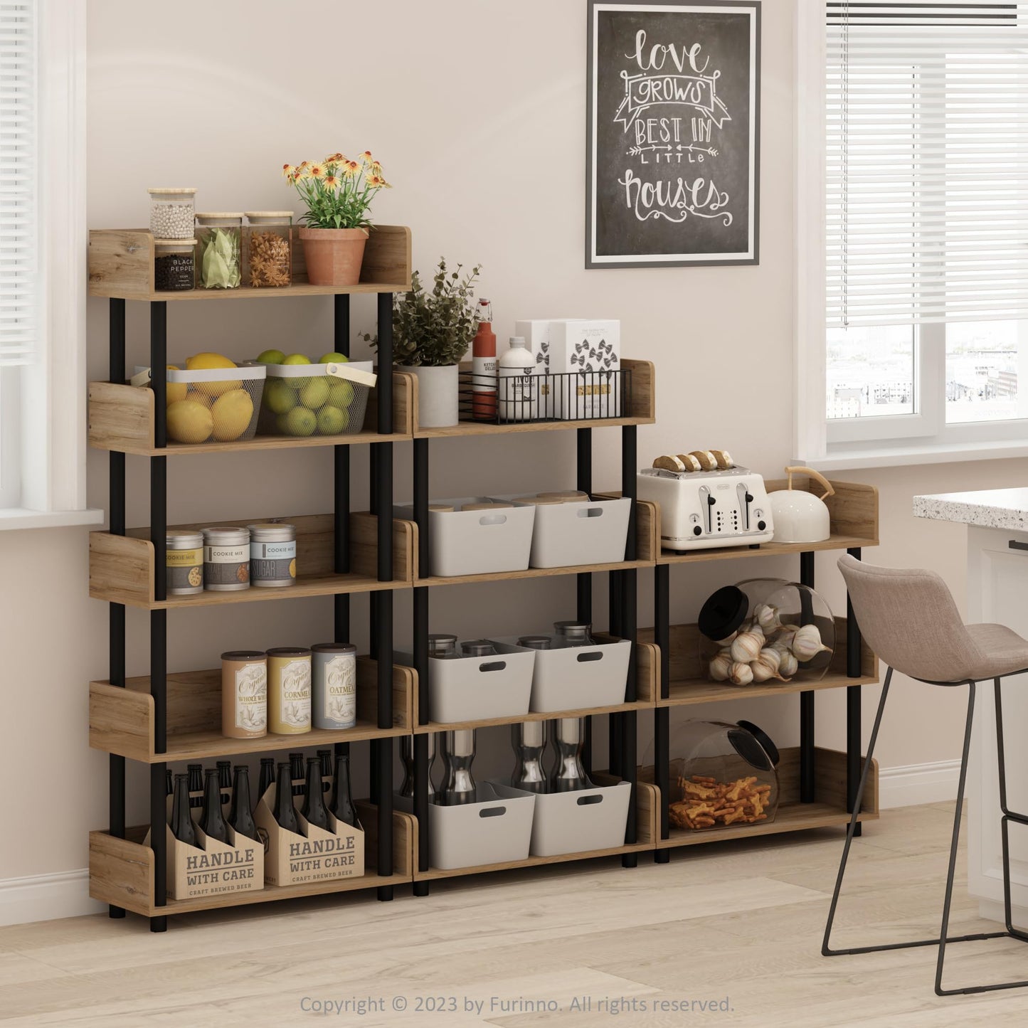 Furinno TURN-N-TUBE 4-Tier Display Shelf, Storage Shelves, Book Shelf, Open Shelves with Rounded Corner Top Edges, for Organization and Storage, Living Room, Home Office, Flagstaff Oak