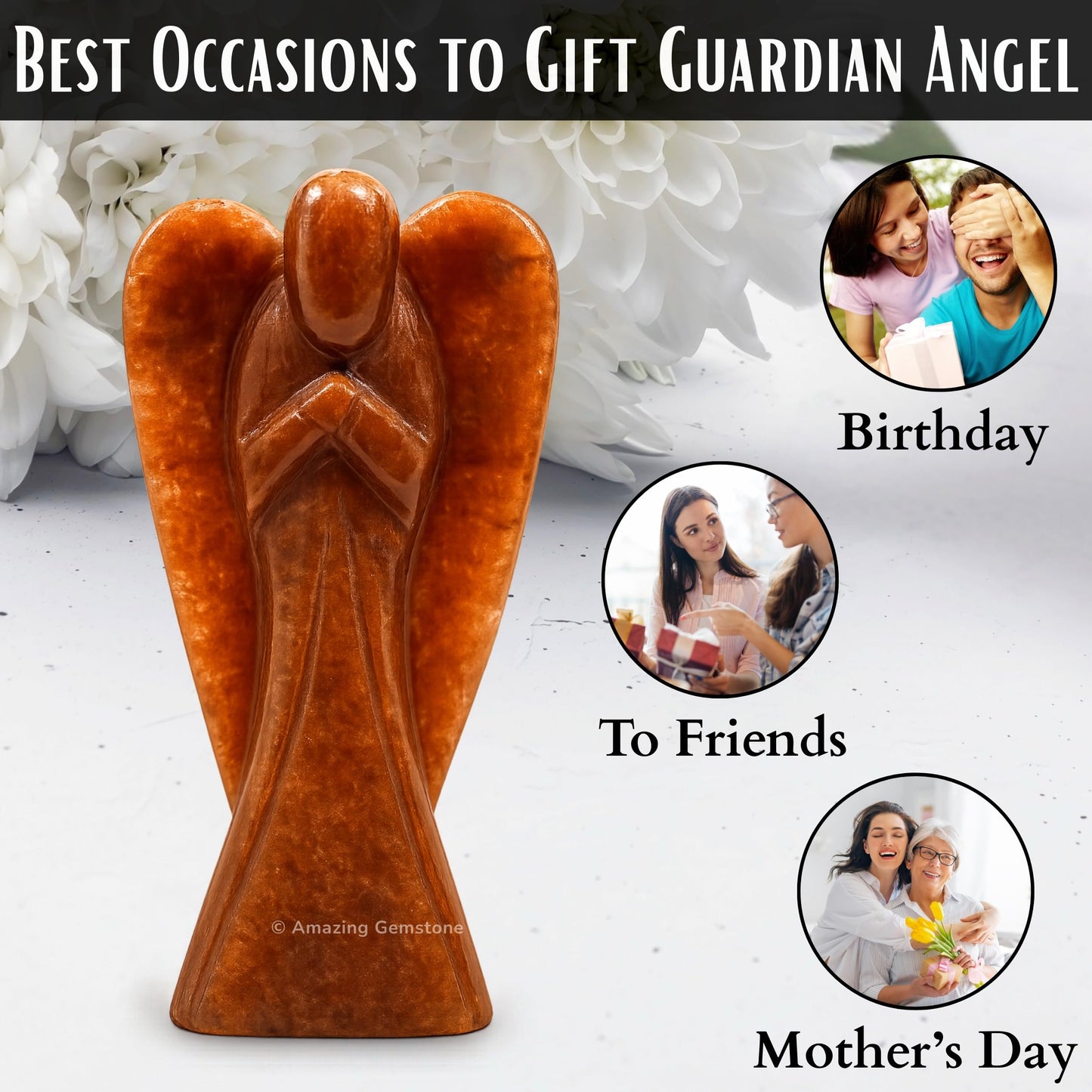 Amazing Gemstone Red Aventurine Angel - Red Aventurine Crystal Angel and Pocket Guardian Angel Crystal Figurines (3 inches)