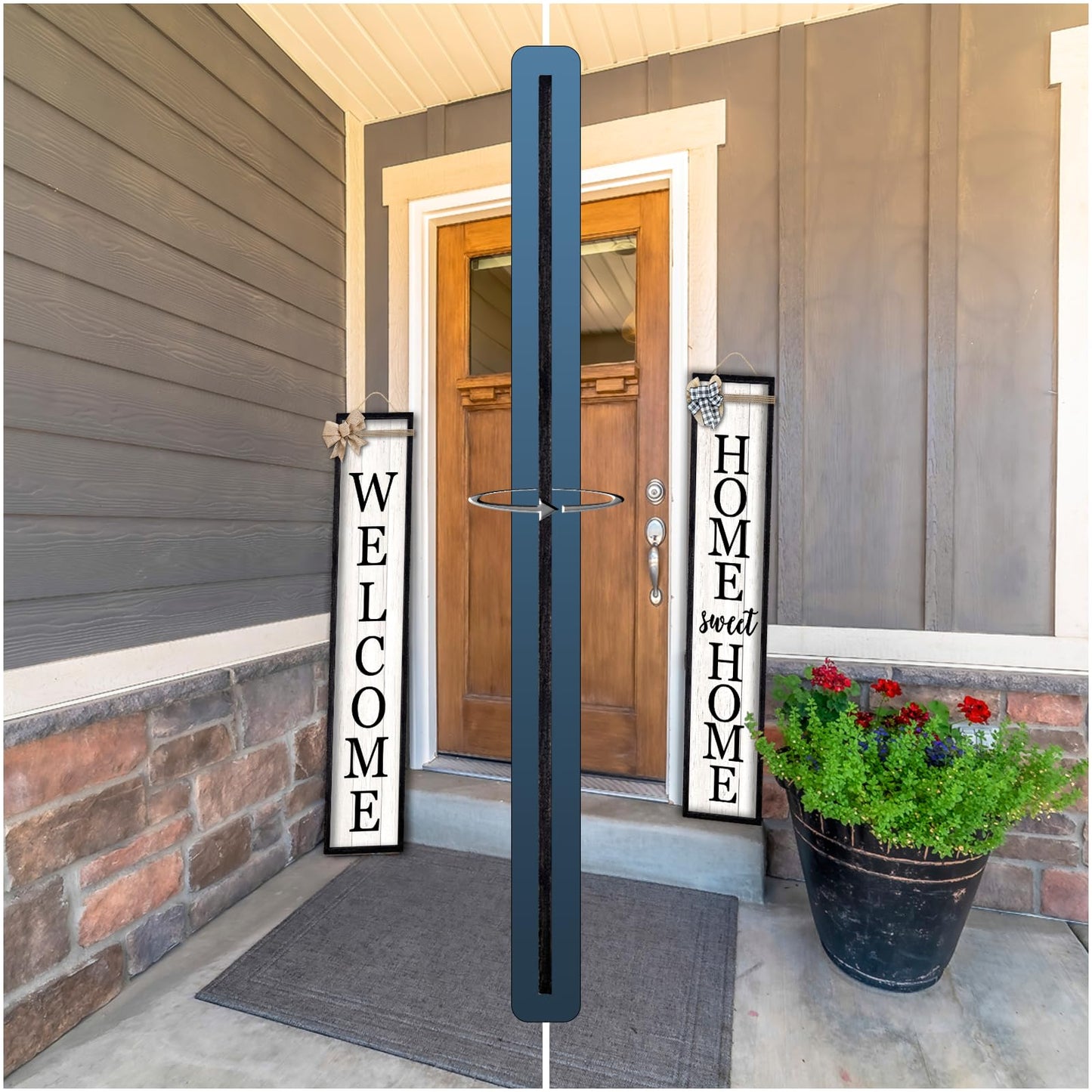 Surfapans Outdoor Welcome Sign for Front Porch Standing Large 2 Sided 45"X9" Wooden Frame Tall Vertical Leaner Long Home Sweet Home Front Door Sign for Rustic Outside Farmhouse Modern Decor (Black)