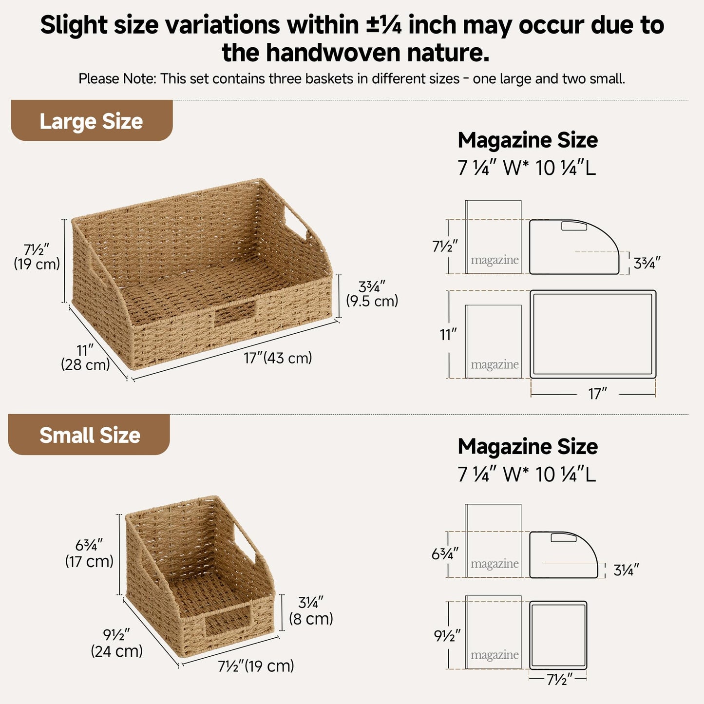 StorageWorks Paper Rope Pantry Storage Baskets, Wicker Baskets with Built-in Handles, Handwoven Shelf Baskets for Organizing, Pantry Organizers and Storage, Natural, 3 Pack