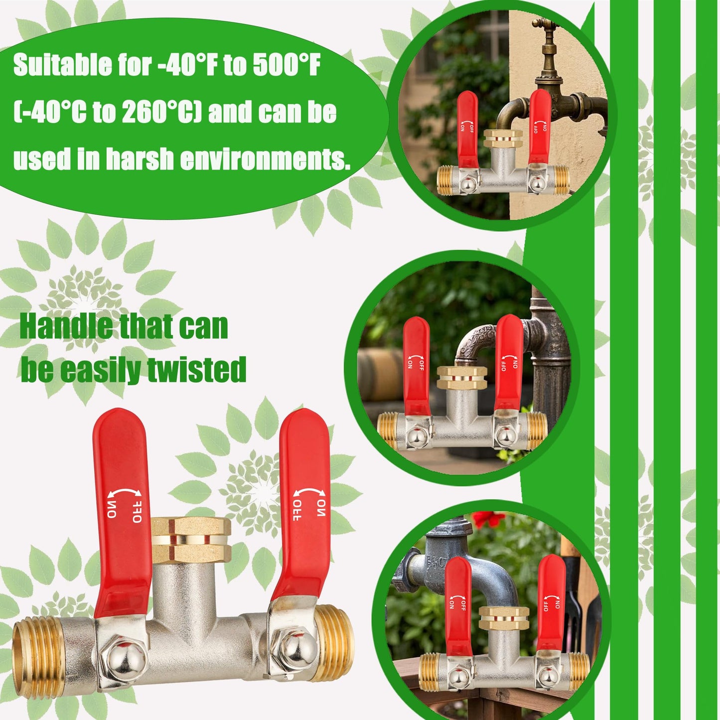 EJW Hose Splitter 2 Way, Garden Hose Splitters, 2 Way Faucet Splitter, Water Spigot Splitter, RV Brass Hose Splitter, Two way Hose Bib Splitter, Double Hose Connector, Hose Valve 3/4 Inch GHT Thread.