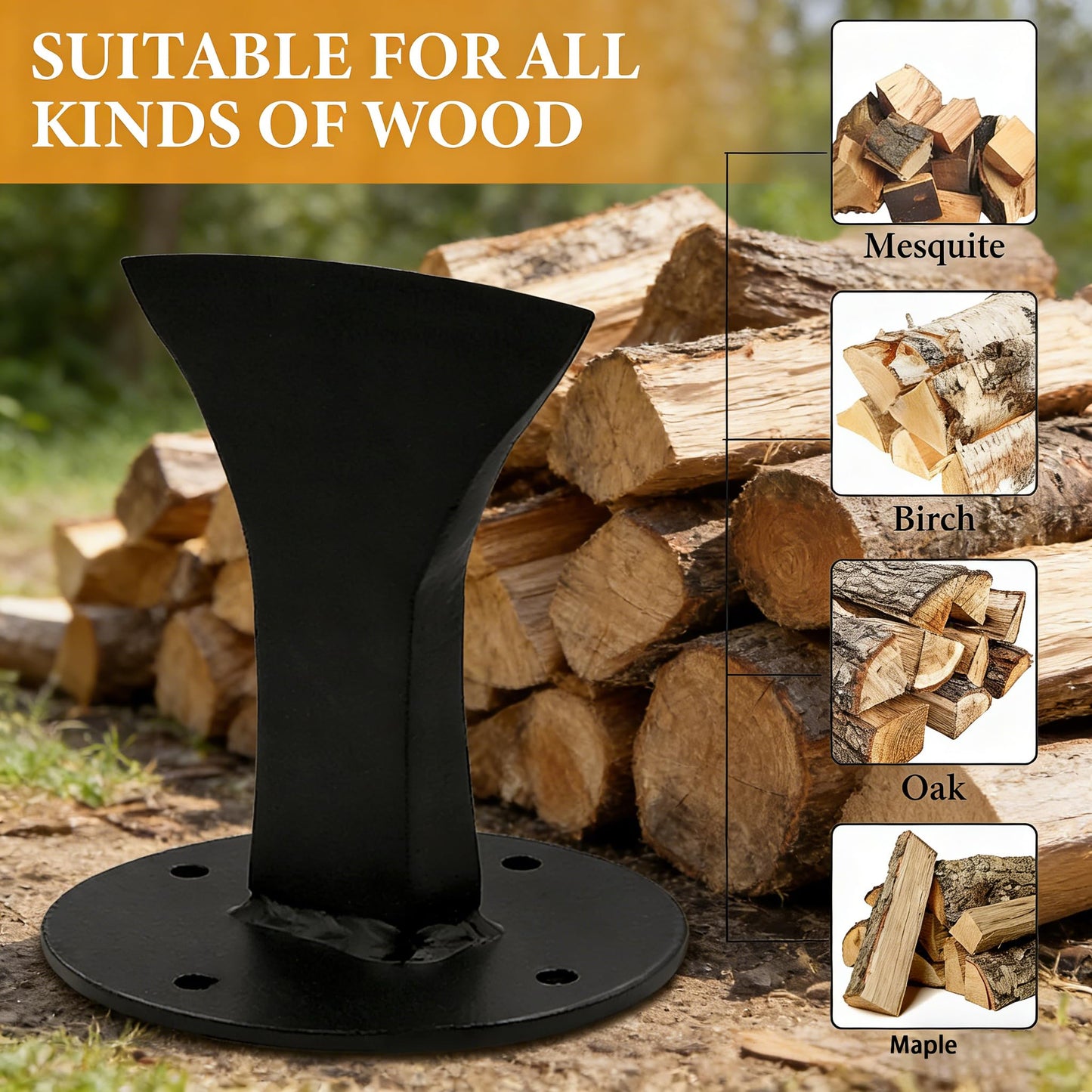 Zhitaoxun Kindling Splitter Log Wedge,Wood Stove Fireplace and Fire Pit,Manual Portable Log Splitter,Wedge Point Head,Black,with Fixed Screws