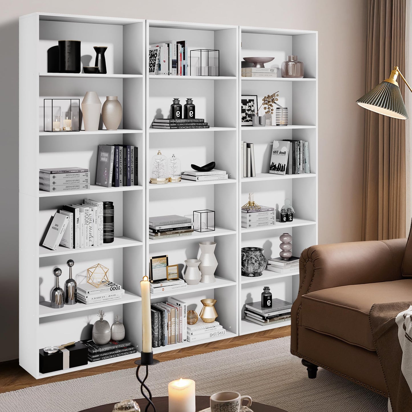 GRUSIGN 71" Tall 6-Tier Bookshelf, Large Open Display Bookcase with Ample Storage, Floor Standing Book Shelf for Living Room, Home Office, Bed Room, White