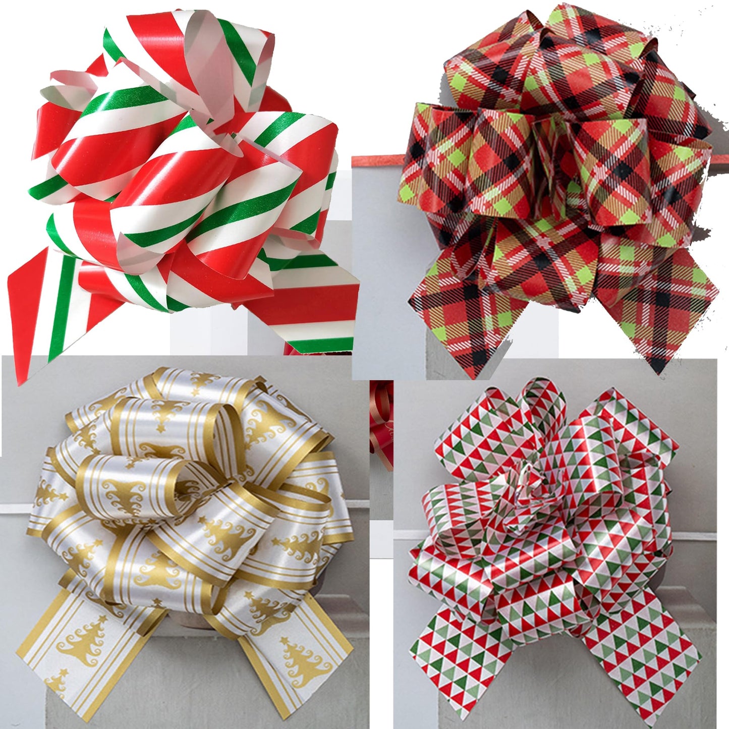 12 Present Wrap Ribbon Pull Bows 5", Easy and Fast Gift Wrapping Accessory for Christmas Bows Baskets Wine Bottles Gifts Decoration, Present Decor