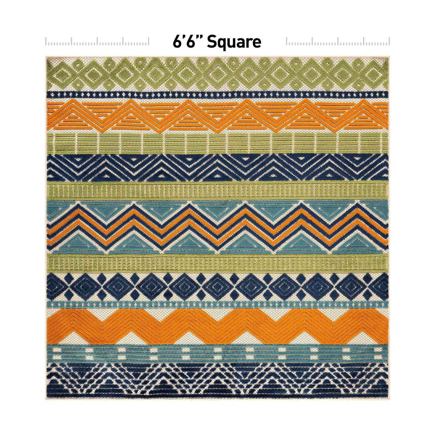 Rugshop Multi Marbella Boho Indoor/Outdoor Square Area Rug, Machine Washable for Patio, Dining Nook and Balcony 6'6" x 6'6" Square