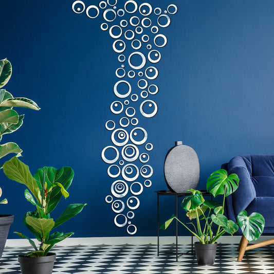 Shappy 72 Pieces Removable Round Mirror Wall Decal Circle Wall Mirror Stickers Silver Acrylic Decals for Living Room Bedroom Home Wedding Office Home Decor, 2.5-13.5 cm