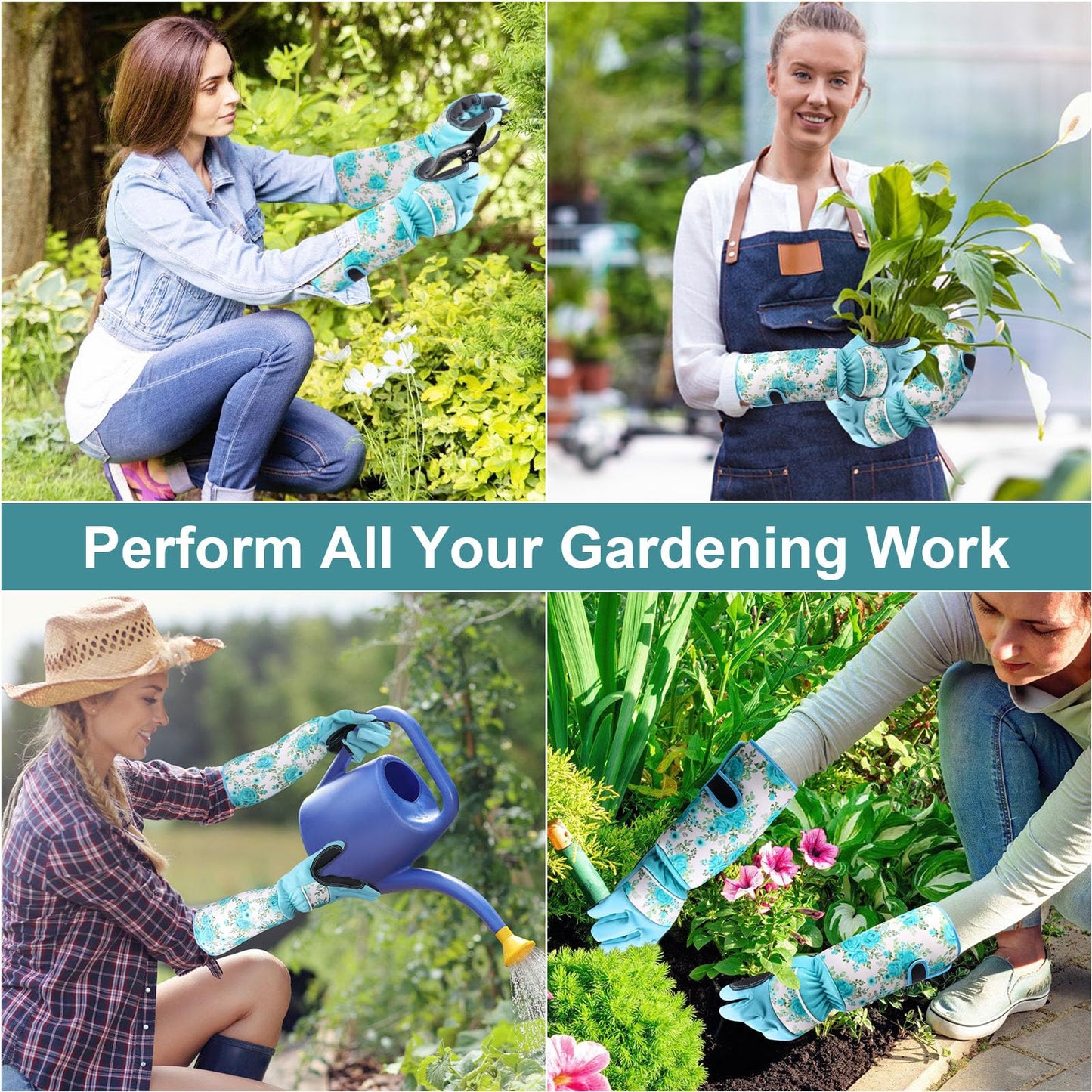 DLY Gardening Gloves, Garden Gloves for Women, long gardening gloves for Garden Work and Yard,Durable and Comfortable(Medium, Light Blue)