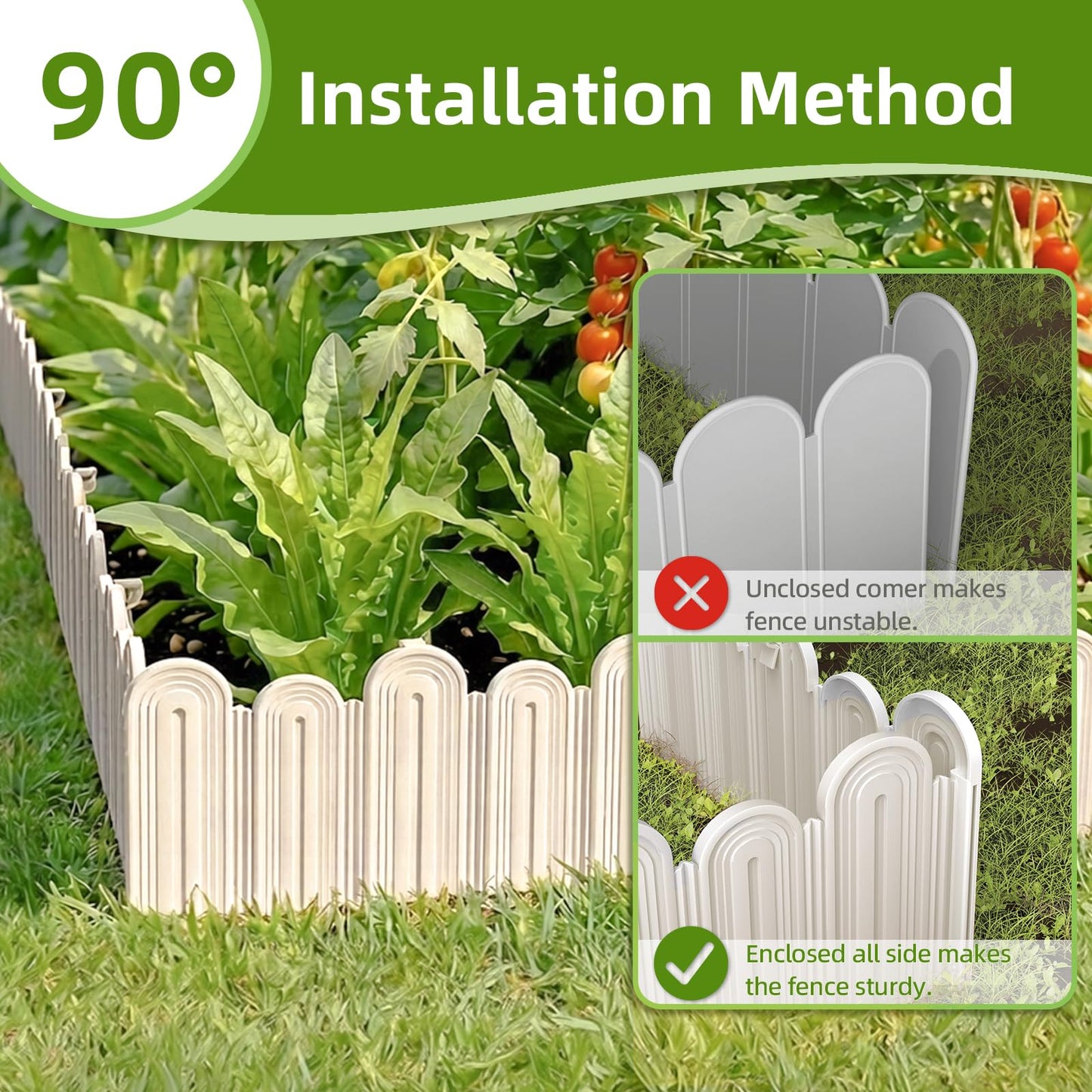 Ruppence 20Pcs 21ft (5.5'' Exposed Height) White Garden Edging Border, Plastic Landscape Edging, Can 90° Installation, for Flower Bed Edging,Yard Decorative Border