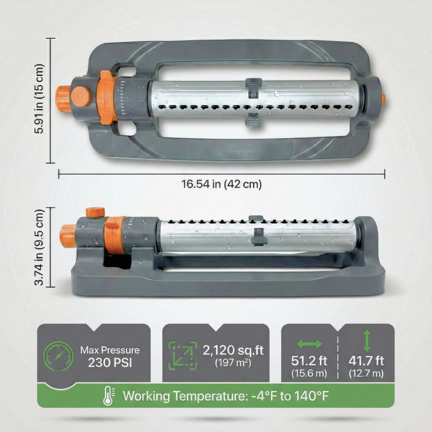 Oscillating Water Sprinkler for Yard, Lawn Sprinkler with 3-Way Adjustable Spray for Garden and Lawn Large Area Outside Watering, Matel Base