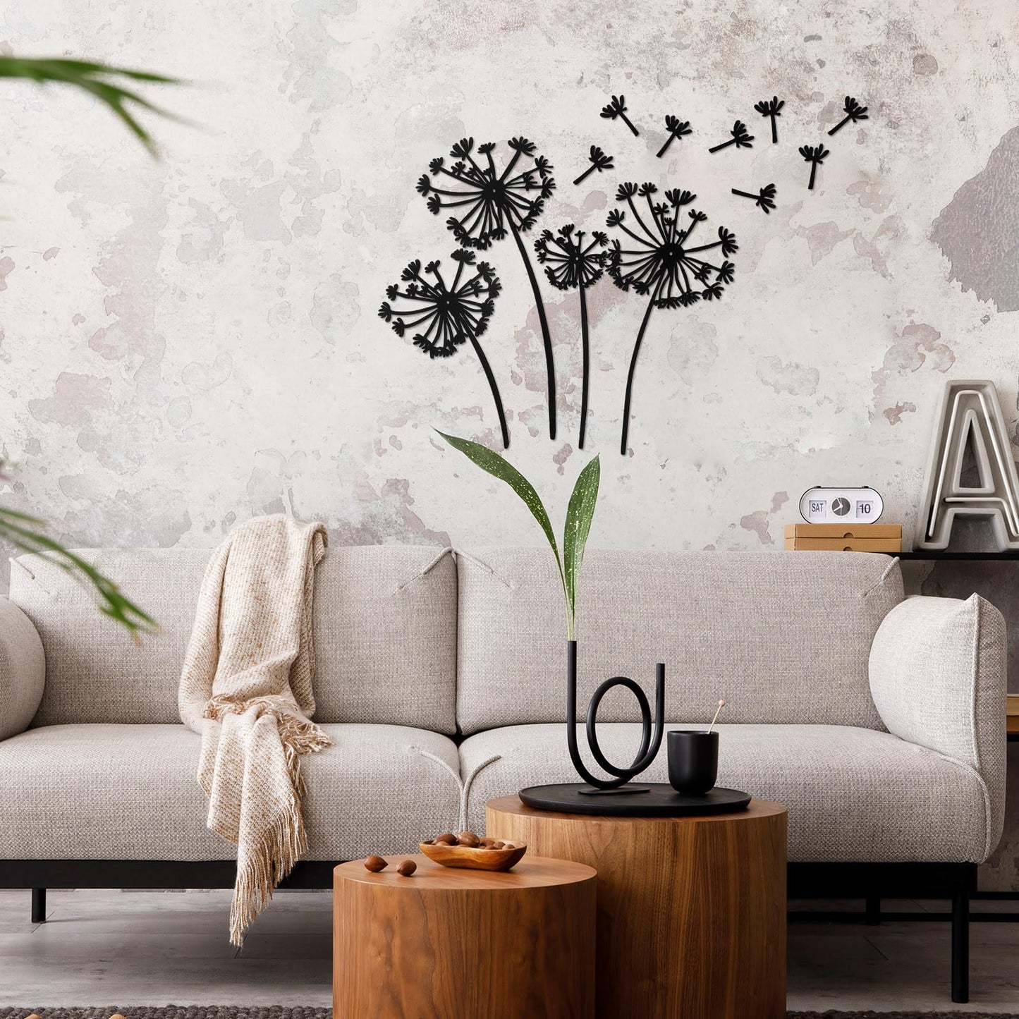 AceOrbit 12 Pcs Dandelion Metal Wall Art Dandelion Flower Wall Decor Rustic Metal Sculptures Black Nature Iron Sign Decoration for Home Living Room Yoga Studio Office Housewarming Gift