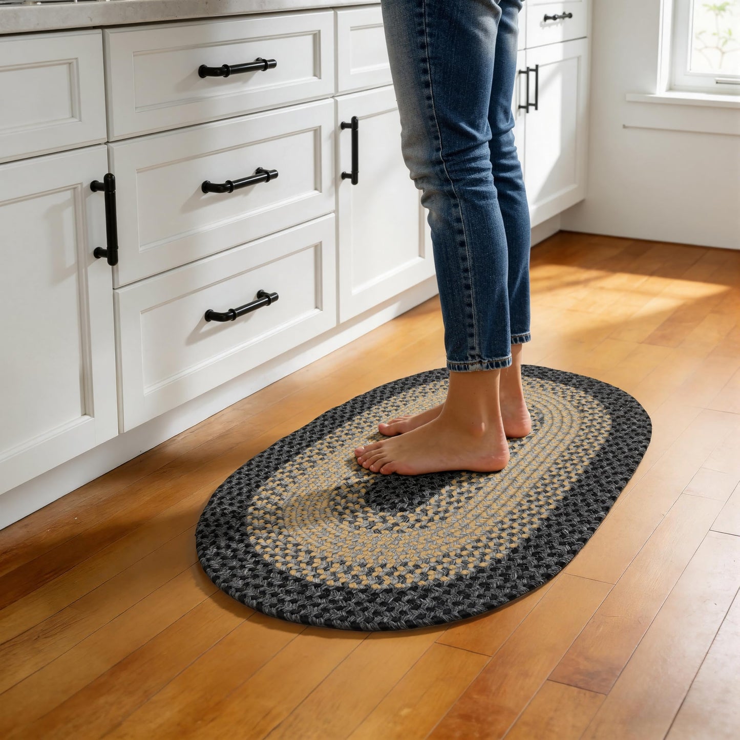 RCTJHOME 2x3 Oval Braided Entryway Rug, Farmhouse Kitchen and Floor Mat for Indoor/Outdoor Use, Door Mat with Anti-Slip Pads for High Traffic Areas, Rope Rug Without Rubber, Brown with Black