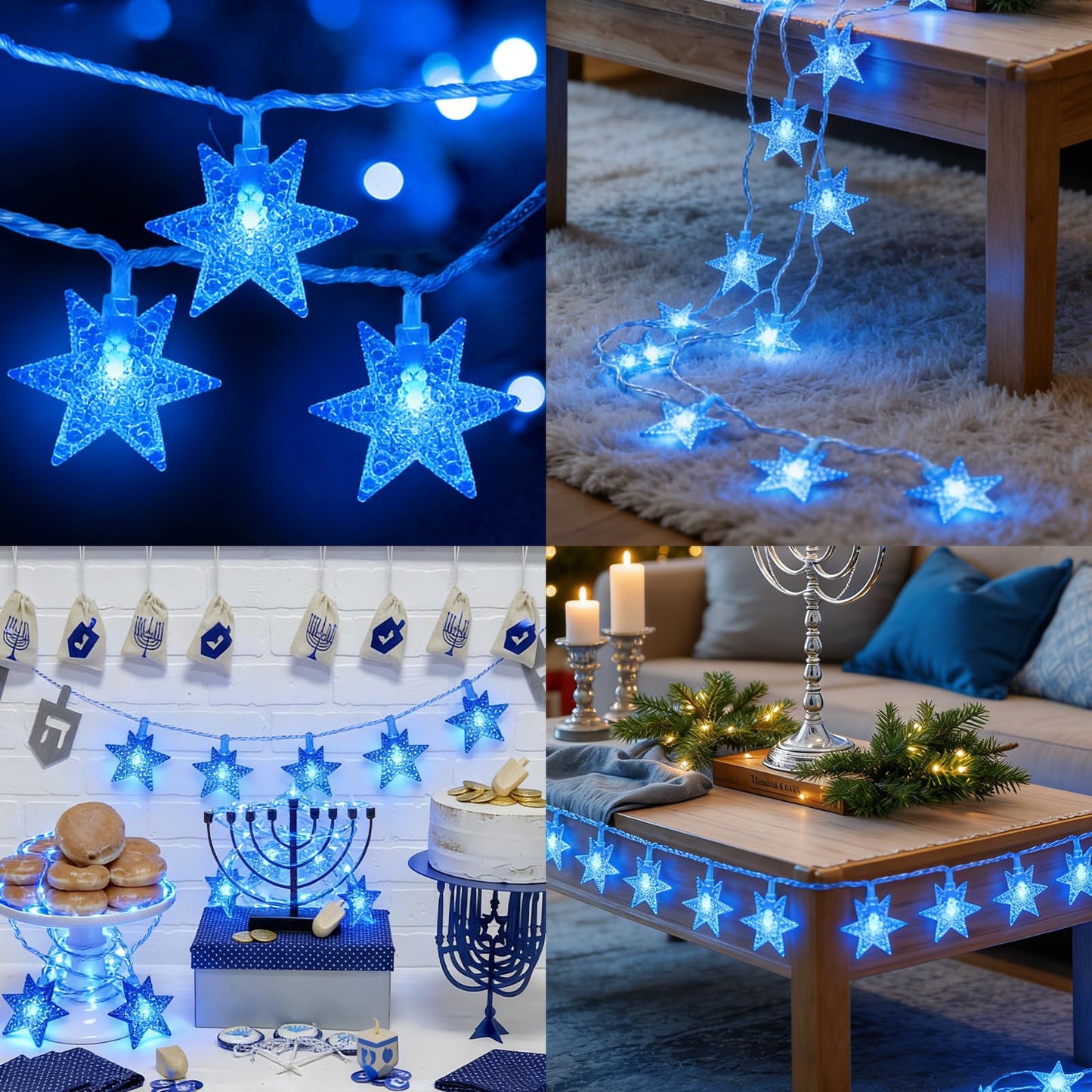 LAMPHOME Blue Star String Lights, 33ft 100 LED Clear Wire Fairy Lights with 16 Modes, Plug-in Decor for Easter Christmas Tree Bedroom Garden Wedding Birthday Party
