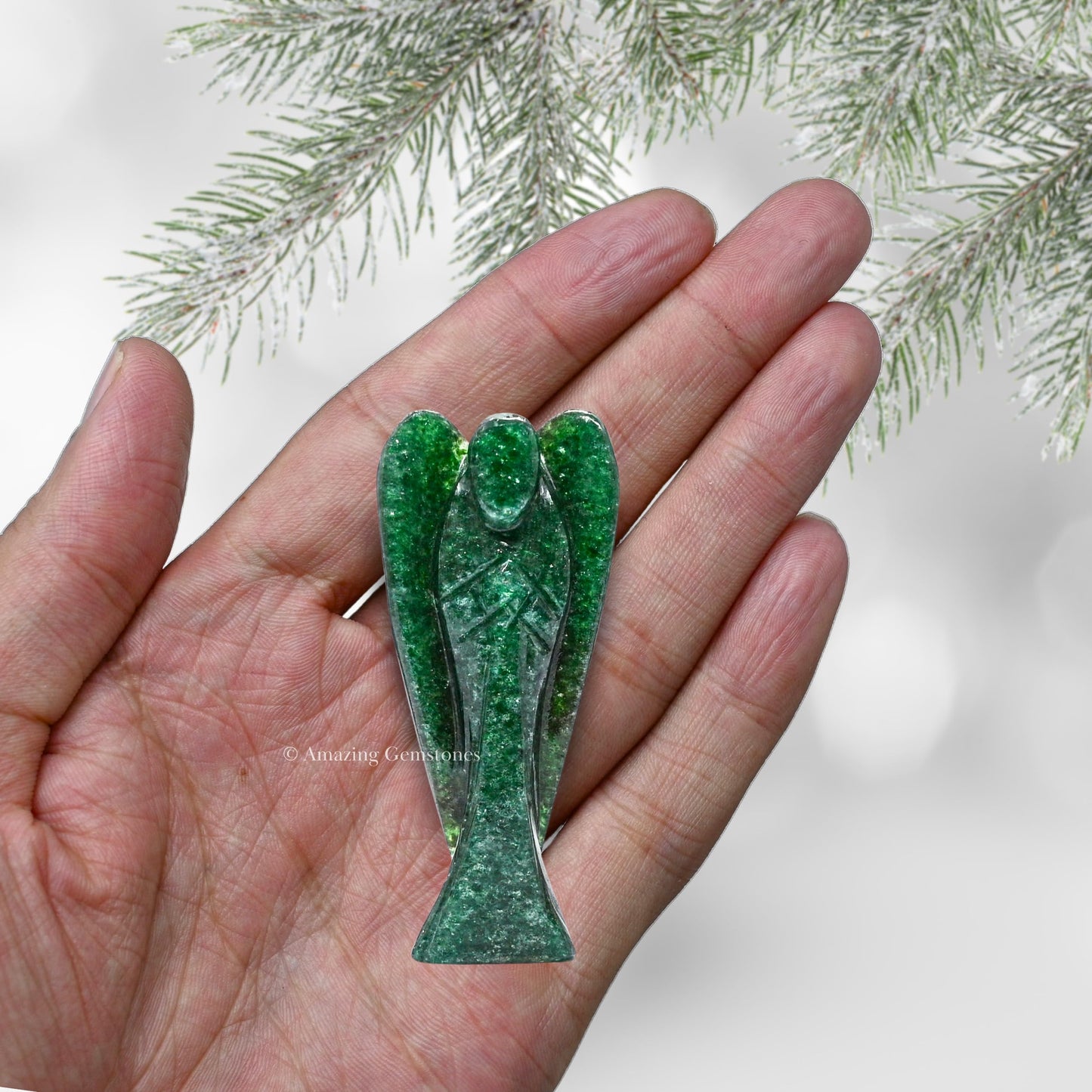 Amazing Gemstone Dark Green Aventurine Angel - Green Aventurine Crystal Angel and Pocket Guardian Angel Crystal Figurines (3 inches)