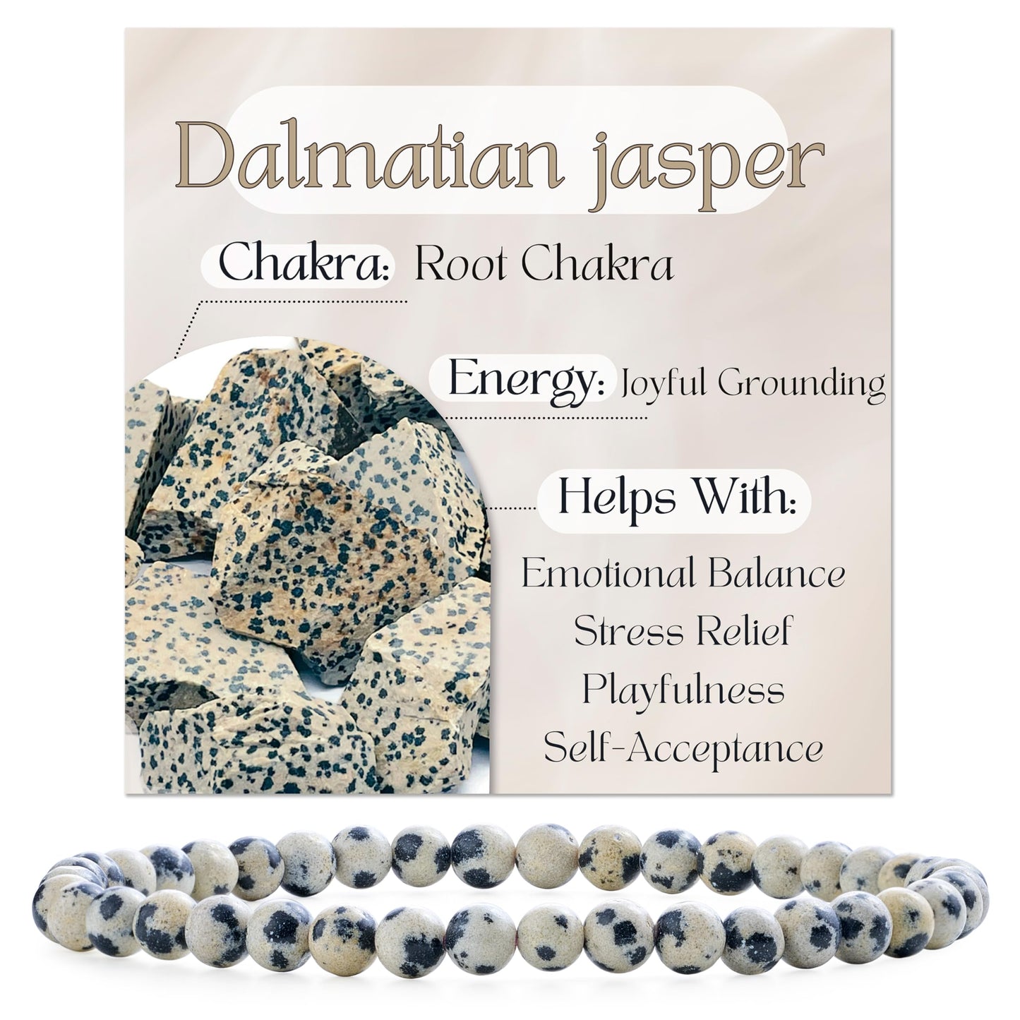 Bivei Dalmatian Jasper- Grounding & Joy -4mm Beaded Bracelets for Women Handmade Semi Precious Natural Stone Stretch Elastic Jewelry Yoga Protection Gifts