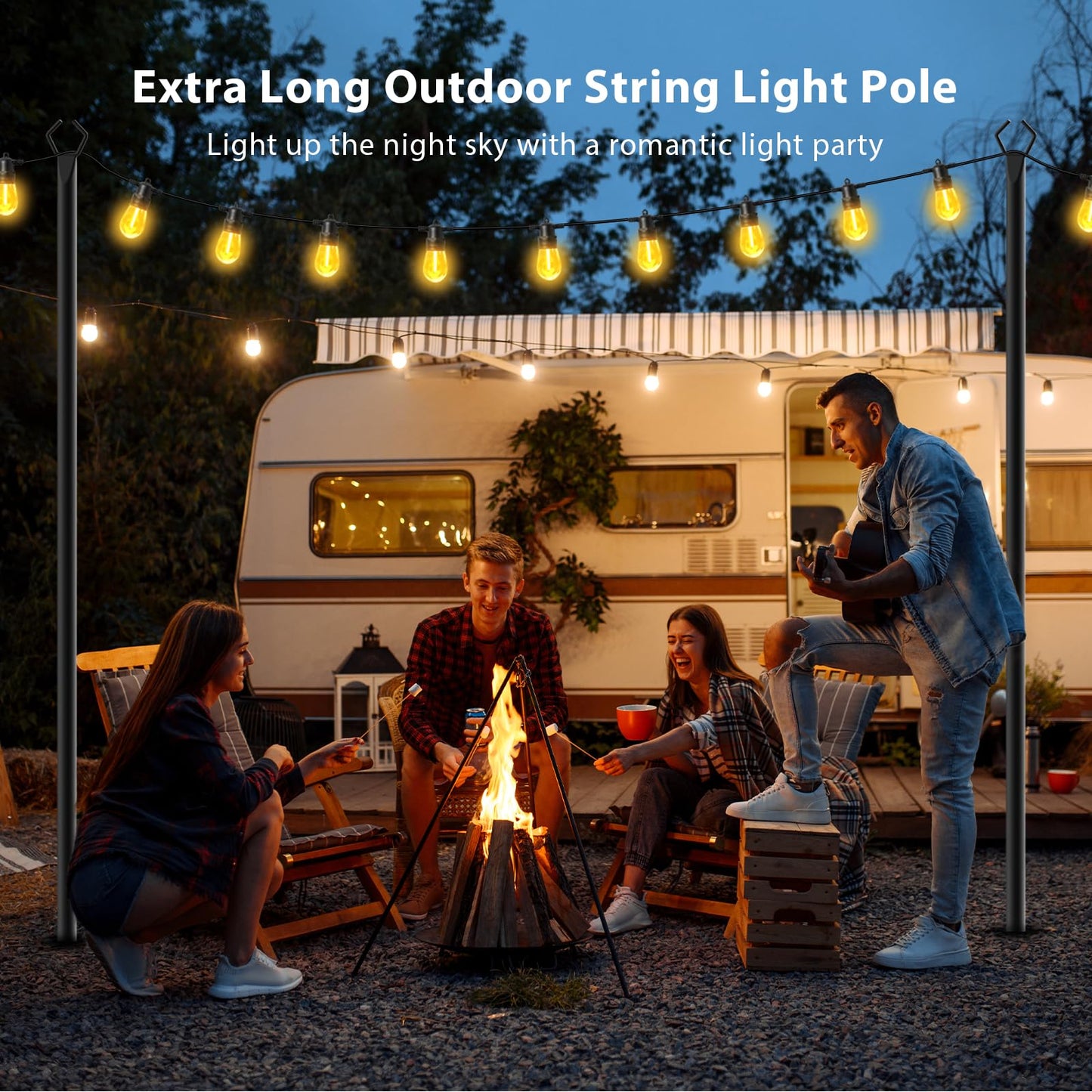 TQQVXX 7 Pack 10 FT String Light Poles,Metal with Fork Lights Poles for Outdoor String Light, Rustproof Heavy Duty for Outside Garden,Patio,Wedding,Backyard,Deck,Party