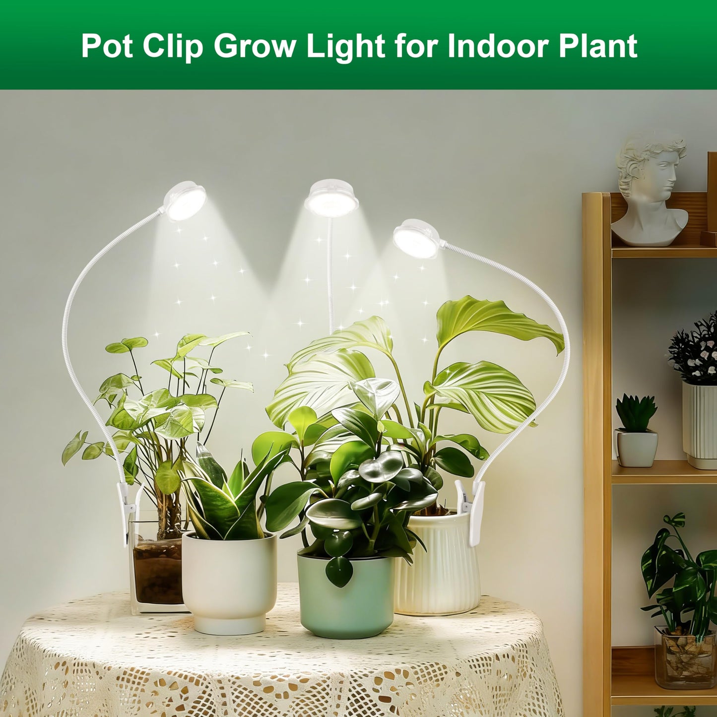 Hywyimlait Grow Lights for Indoor Small Plants, Pot Clip Plant Growing Lights, LED Full Spectrum, Grow Lamps with 4 Level Dimmable, Auto Timer 6/12/ 16 Hrs for Succulents, White 1 Pack