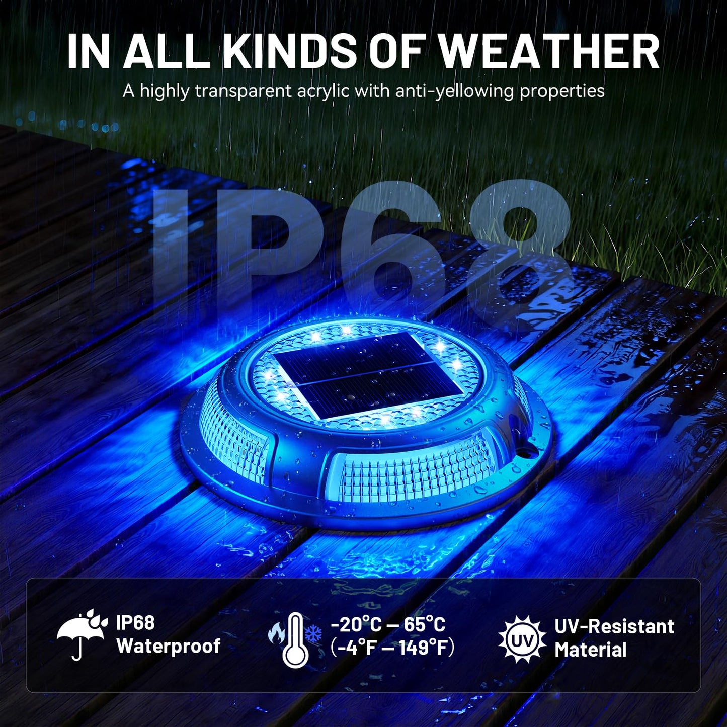 Solar Driveway Lights, 12 Pack Heavy Duty Driveway Lights Solar Powered 2 Color Mode (Cool White/Blue) IP68 Waterproof Outdoor Solar Deck Lights with Ground Stake for Pathway Garden Yard Walkway Dock