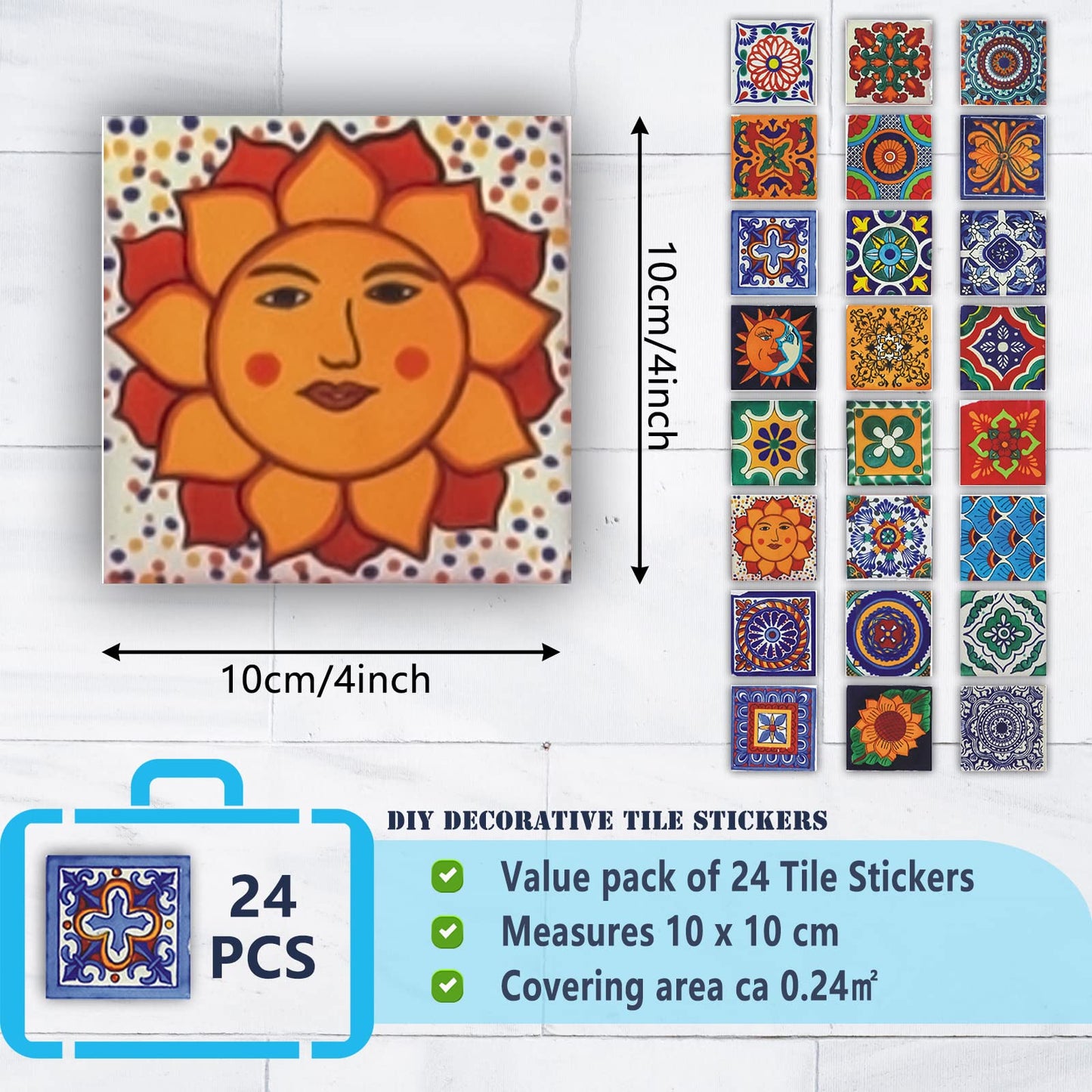 Tile Stickers Wall Decor Bathroom Kitchen Wall Sticker Waterproof PVC Decoration Stickers - 2D Sticker with Retro Design in Mosaic Style (Style-1, 4 x 4 Inch)