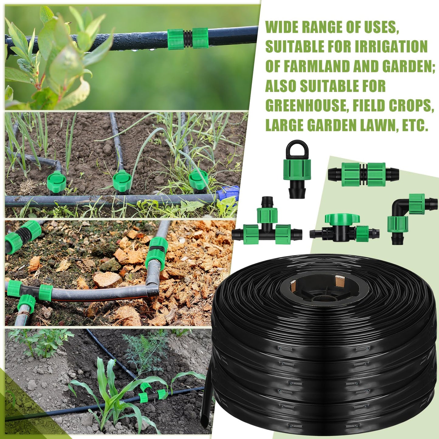 Maasechs 500 ft 5/8 Inch Drip Tape Irrigation Kit Drip Tape 8 Mil 8" Spacing Hose Garden Watering Tubing System Automatic Irrigation Equipment for Plant, Landscape, Yard, Lawn and Farm