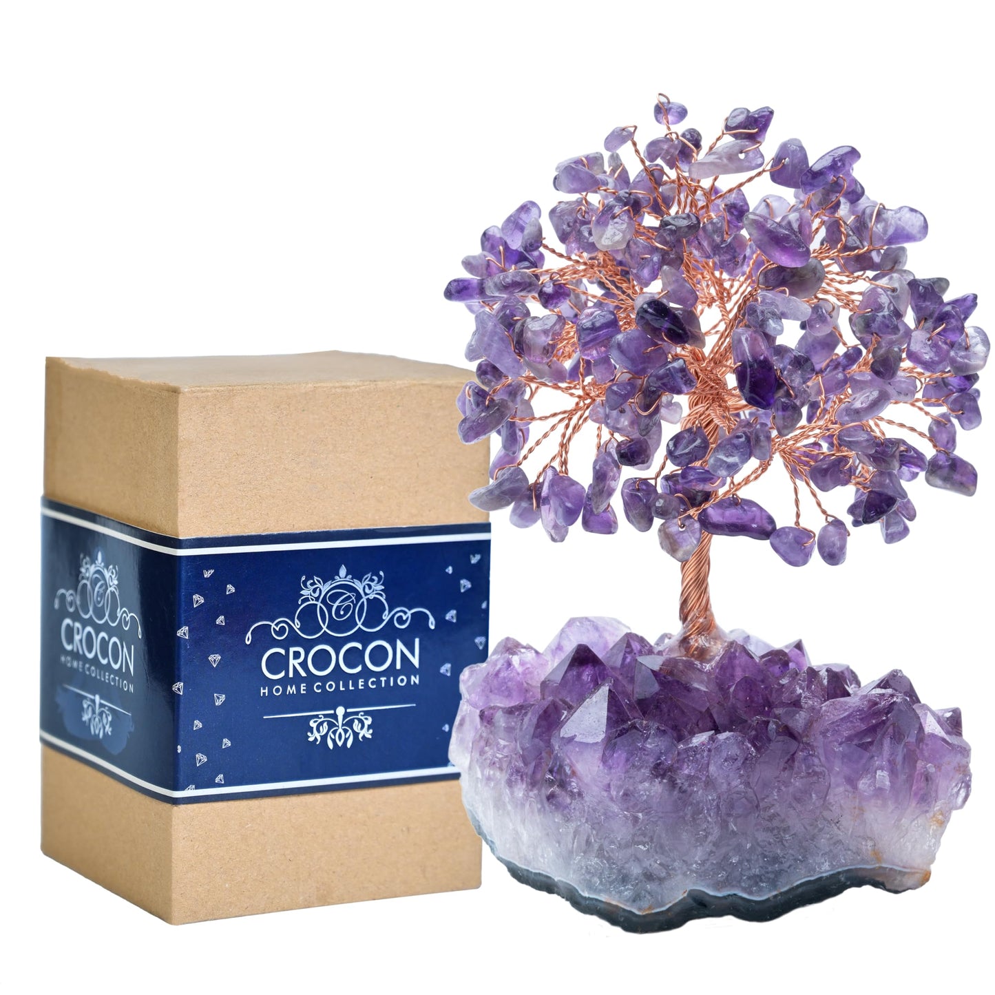 Crocon® Amethyst Crystals Tree of Life Cluster Base, Birthday Gifts for Women, Home & Office Decor Money Tree Healing Crystals Womens Gifts Ideas House Warming Gift Sister Unique Purple Decoration