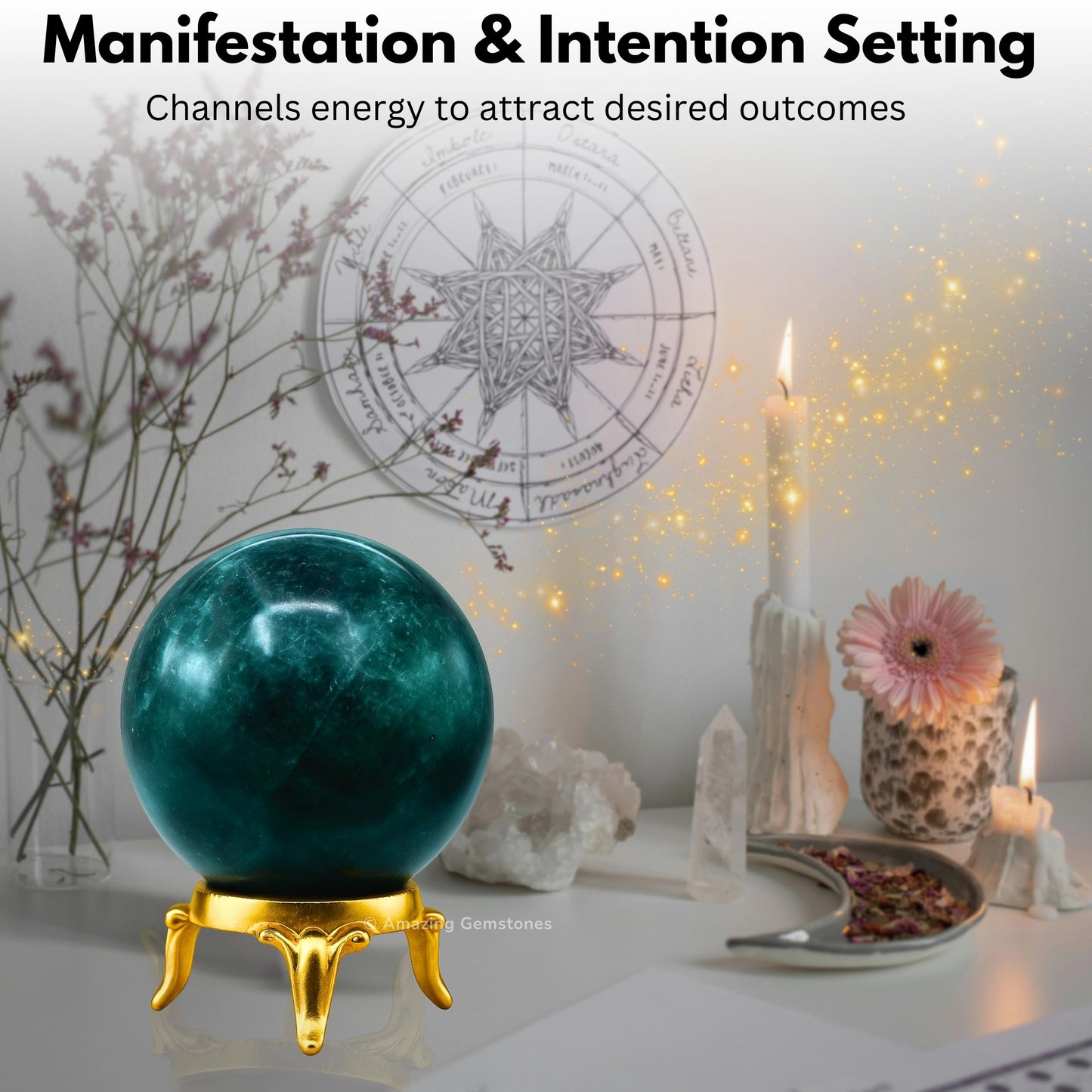Amazing Gemstone Blue Apatite Crystal Ball with Stand - 2" Inches Crystal Sphere Meditation Balls for Witchcraft and Decorative Balls