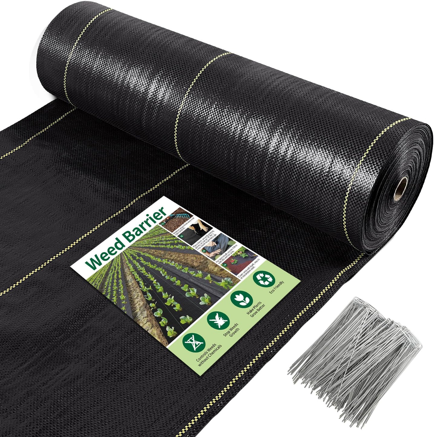 KANAGAWA 3oz Heavy Duty 6ft x 300ft Weed Barrier Fabric Professional Woven Landscape Ground Cover with 90 Landscape Staples, Landscape Fabric Density for Driveway Garden Yard Greenhouse Gardening