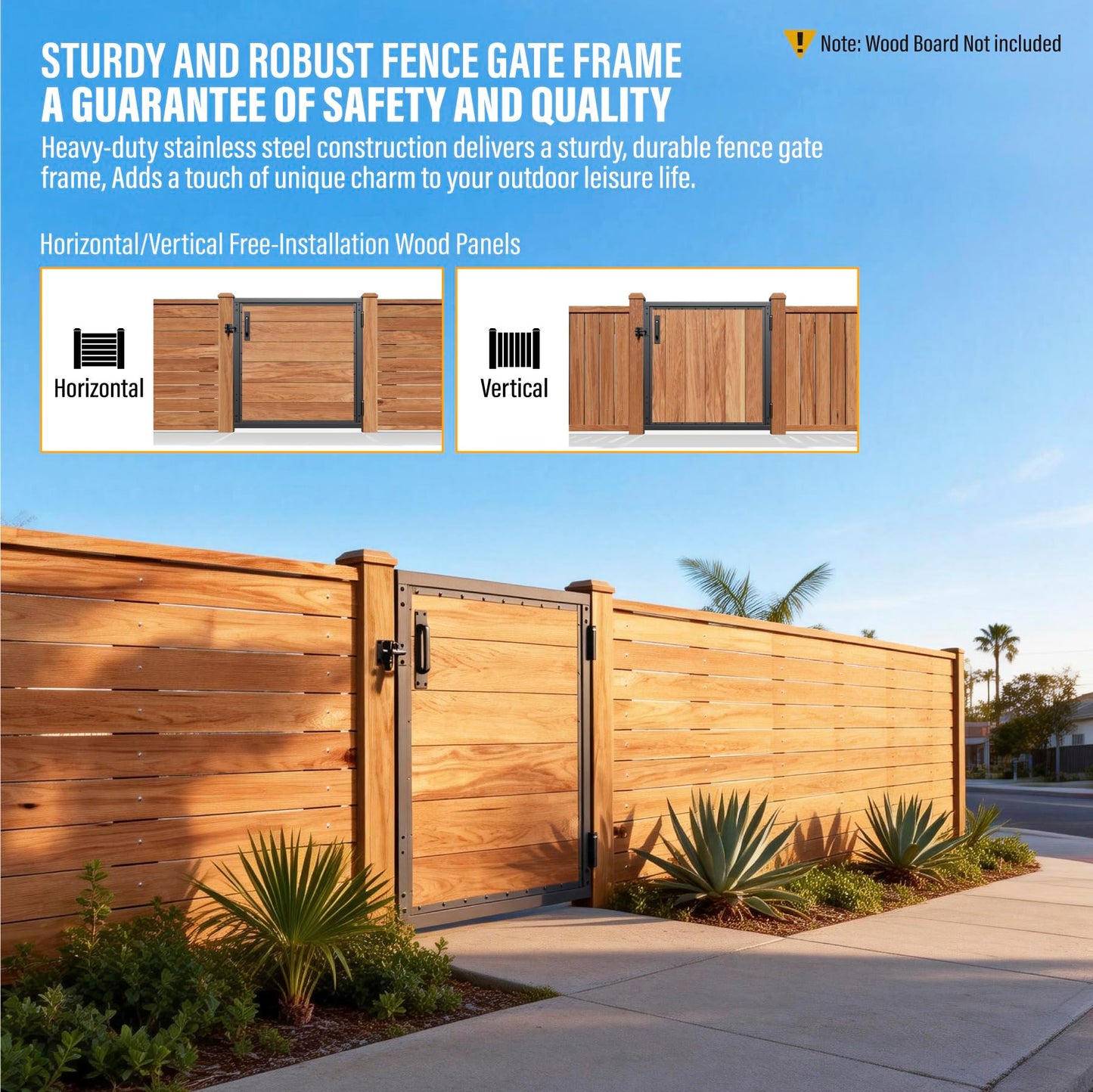 WOWACE 3x3FT Fence Gate Frame Kit 201 Stainless Steel Heavy Duty Garden Gates Anti-Sag Backyard Front Gate Reinforcement Hardware, Left/Right Mount (No Wood Planks Included)
