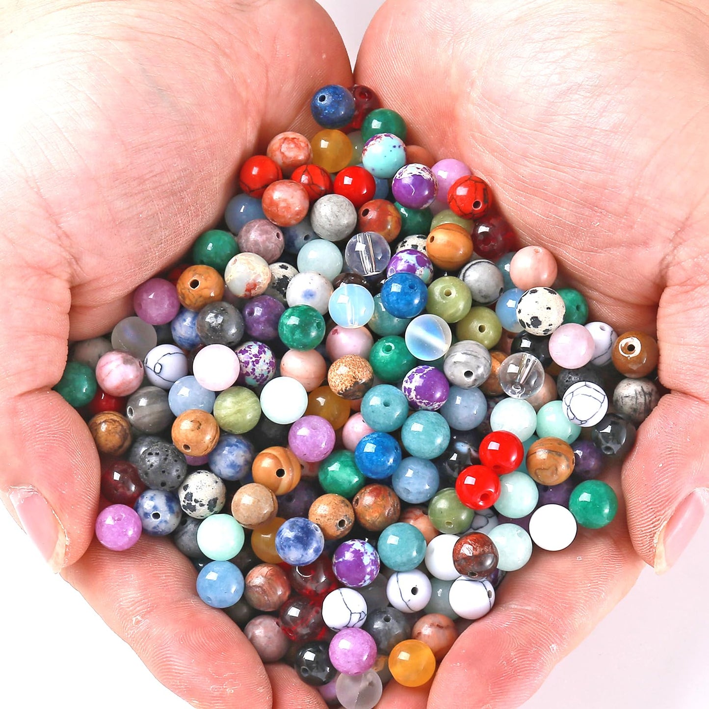 100PCS 10mm Natural Multicolor Stone Beads Round Loose Spacers Beads for DIY Bracelet Necklace Earrings Jewelry Making