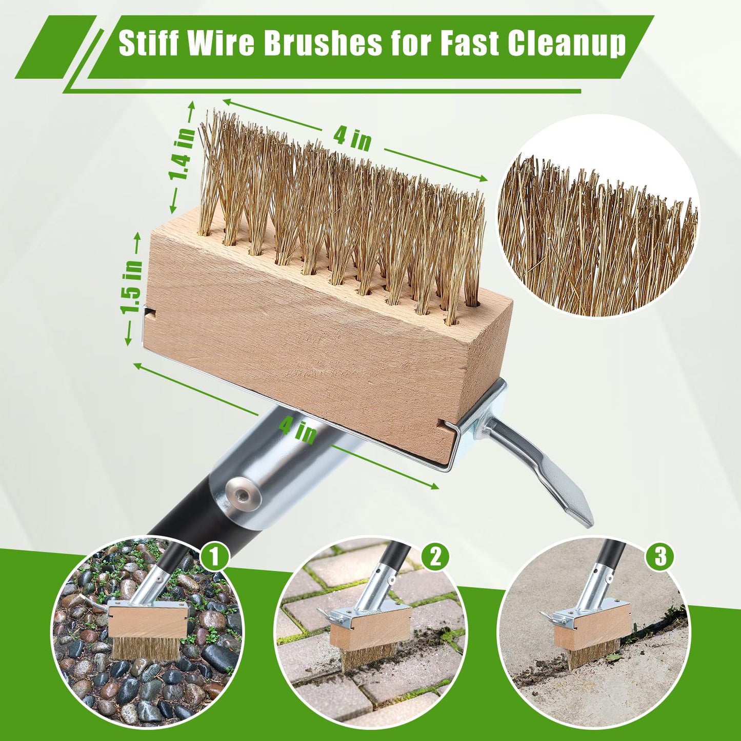 DEROFIT Crack Weeder Moss Remover Brush with 45 inch Handle,Manual Crevice Weeding Tool Stand Weed Puller Grout Brush for Deck,Patio,Sidewalk, Walkway,Driveway, Paving,Crevice Cleaning Tool