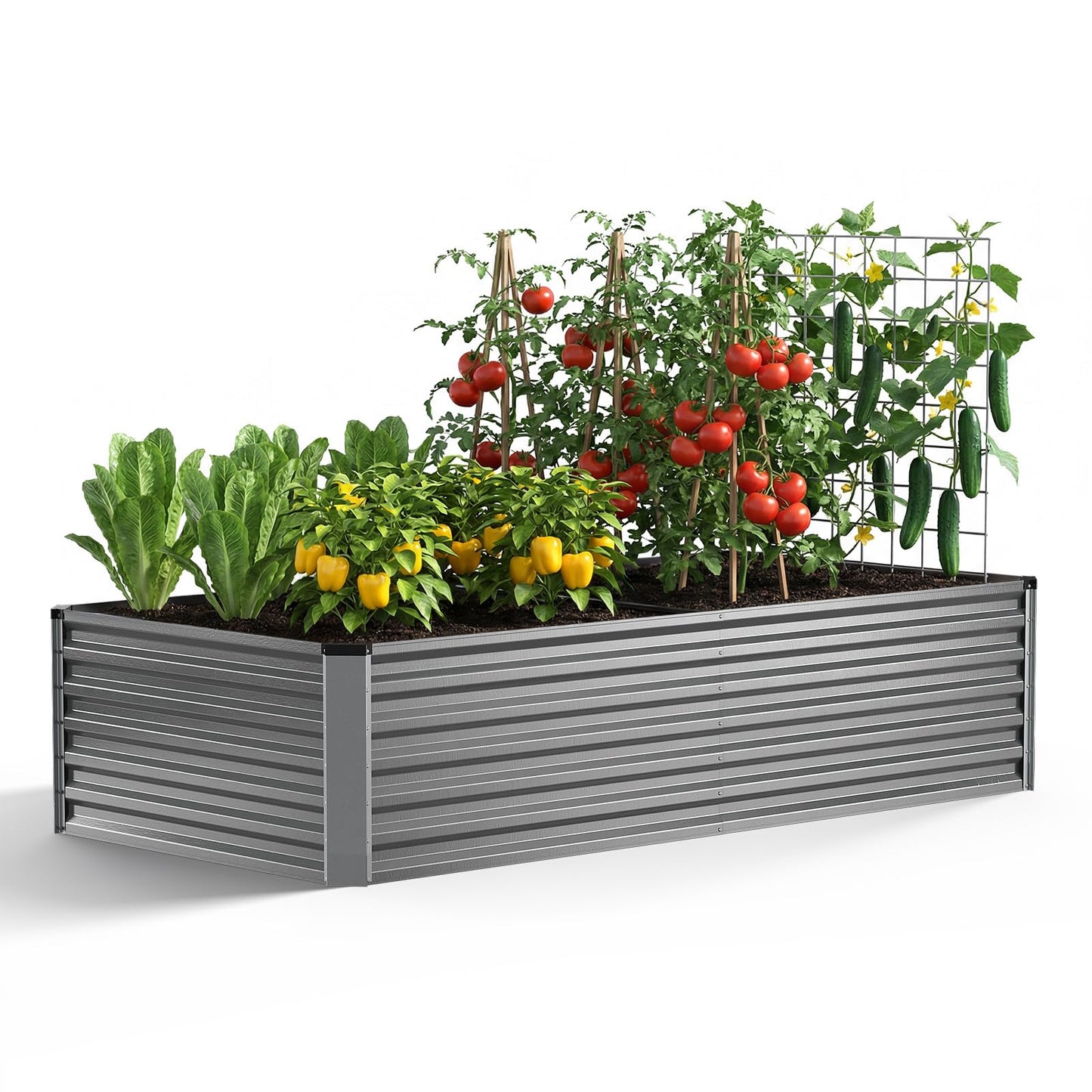 moosprr Galvanized Raised Garden Bed Outdoor, 8x4x2ft Large Raised Bed for Gardening, Metal Planter Box for Vegetables, Fruits, Flowers and Herb, Easy Assembly, Food Grade Materials, Silver