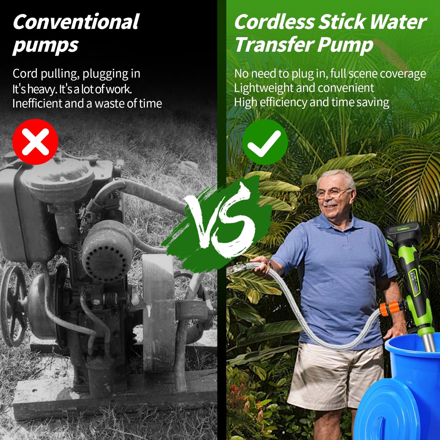 Cordless Stick Water Transfer Pump, Stick Transfer Pump 4.0Ah 21V Battery Powered Portable Water Pump, 720GPH, 33FT Head, Stick Pump Utility with 3/4" Outlet, for Pool/Garden/Rain