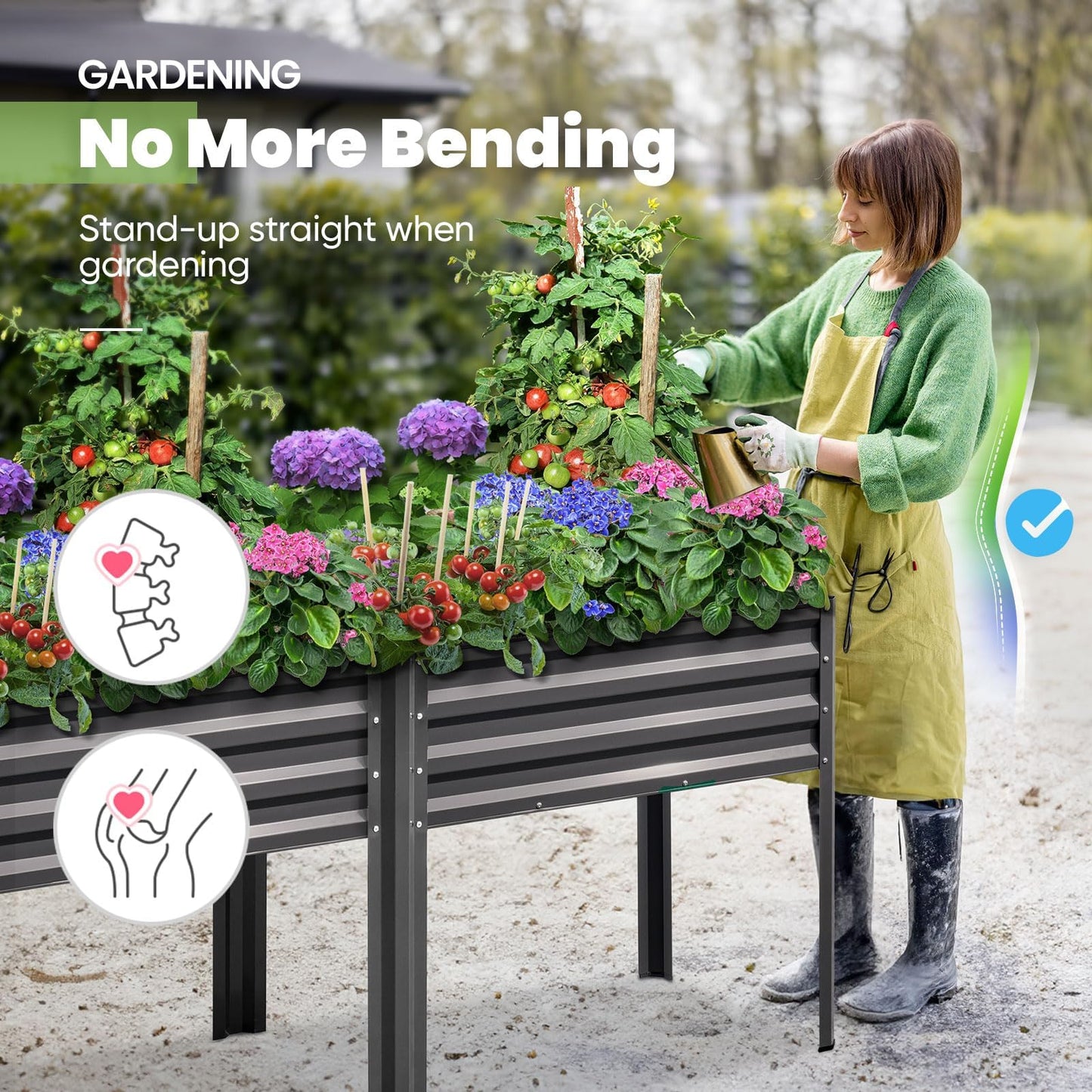 KING BIRD Raised Garden Bed with Legs Galvanized Large Elevated Planter Box for Backyard, Patio, Balcony, 600lb Capacity, Dark Grey 70.9x22.8x31.5 in