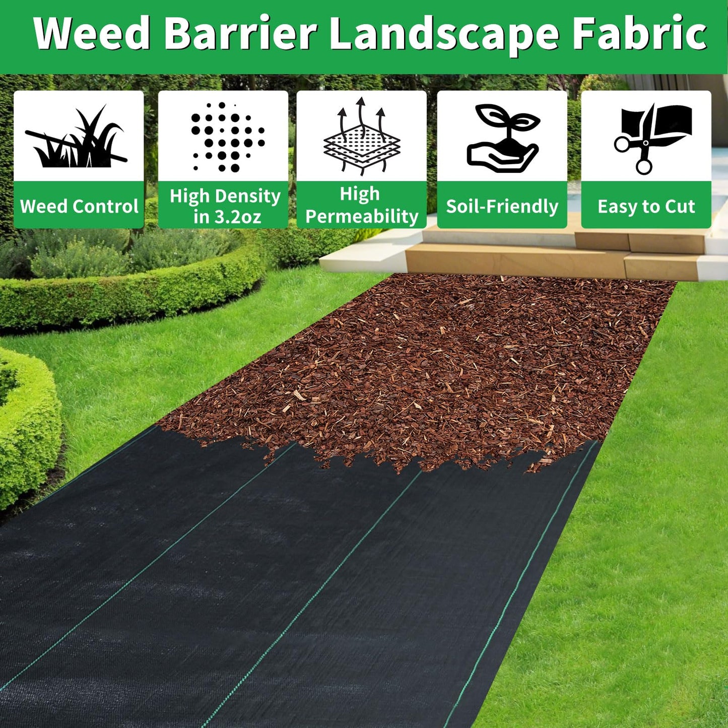 Vanver 3ftx300ft Garden Landscape Fabric Weed Barrier Fabric Heavy Duty,Weed Blocker Fabric, Geotextile Fabric Under Gravel,Garden Tarp to Prevent Weeds, Landscaping Fabric, Driveway Fabric