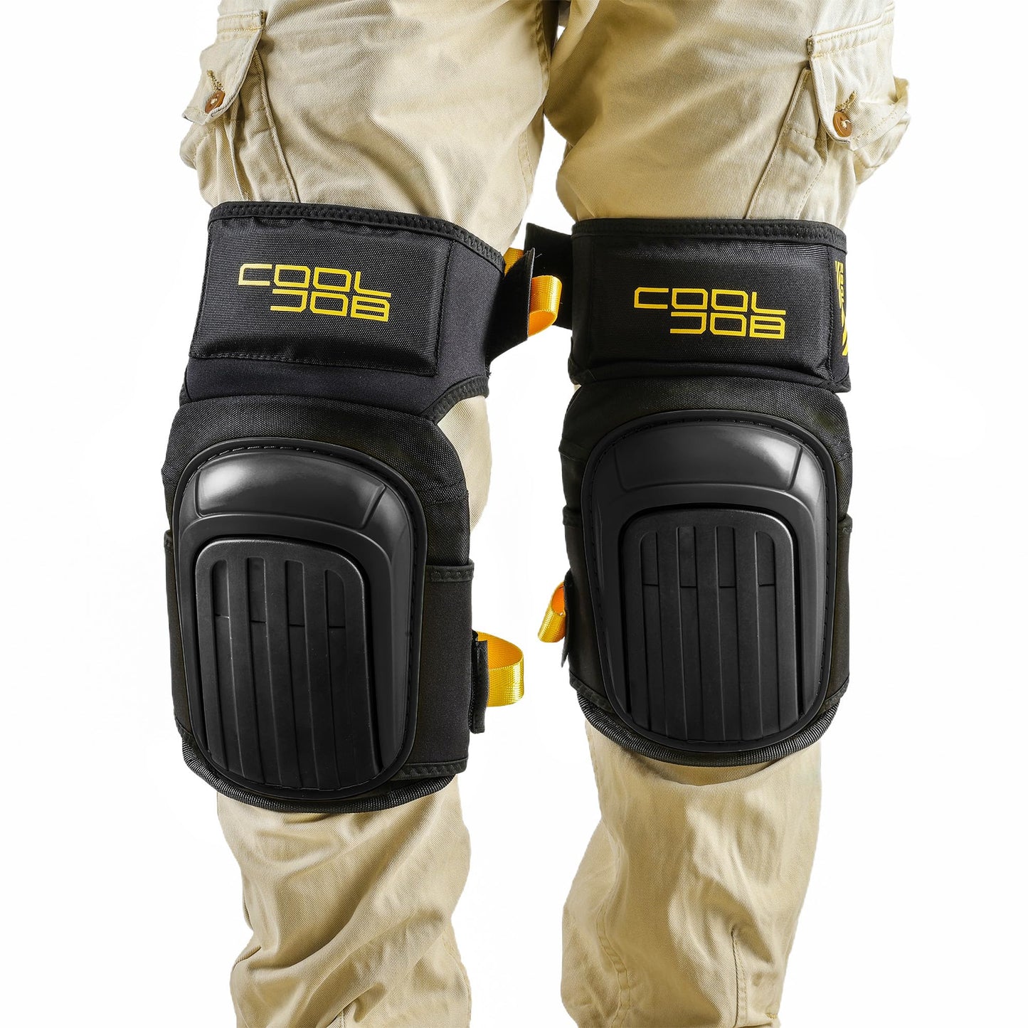 COOLJOB Professional Knee Pads with Heavy Duty Anti-Slip Cap, Comfortable Foam Cushion and Extra Thick Gel Padding for Construction Flooring, Reinforced & Adjustable Straps, Black