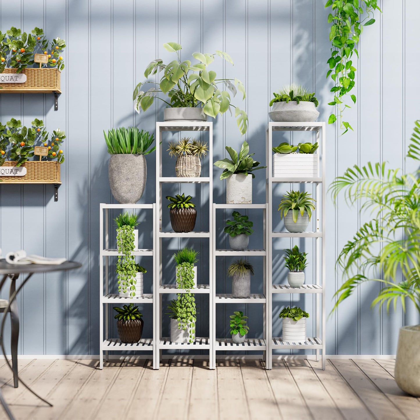 SMIBUY Bathroom Storage Shelf, 5-Tier Bamboo Rack Organizer, Multifunctional Shelving Unit for Living Room Bedroom Kitchen (White)