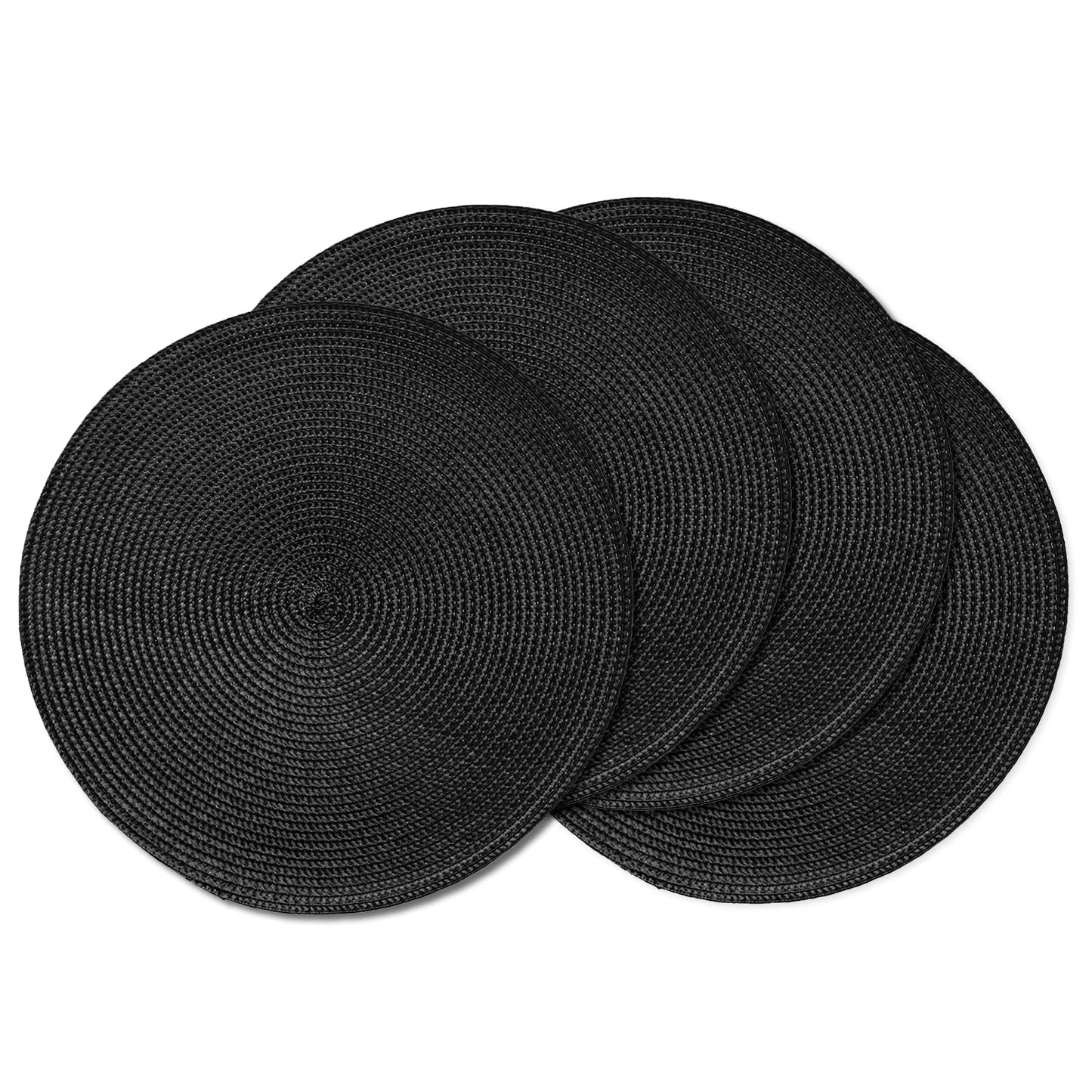 AHHFSMEI Round Placemats Set of 4 Heat Resistant Washable Non-Slip Woven Braided Table Mats for Dining Table Kitchen & Home Decor (Black,4)