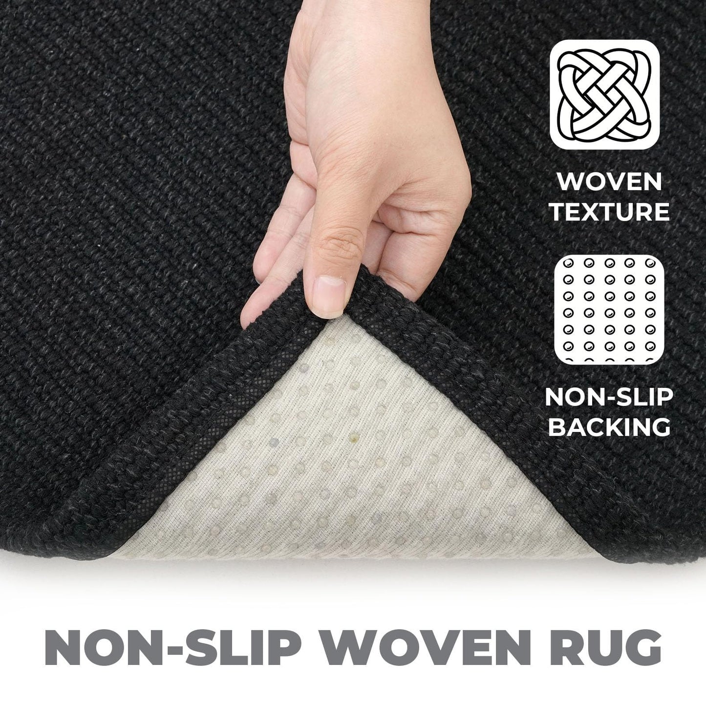 Lansny Washable Entryway Rug 3x5 Area Rugs Cotton Braided Throw Rug with Rubber Backing Indoor Door Mat for Kitchen Living Room Entrance, Black