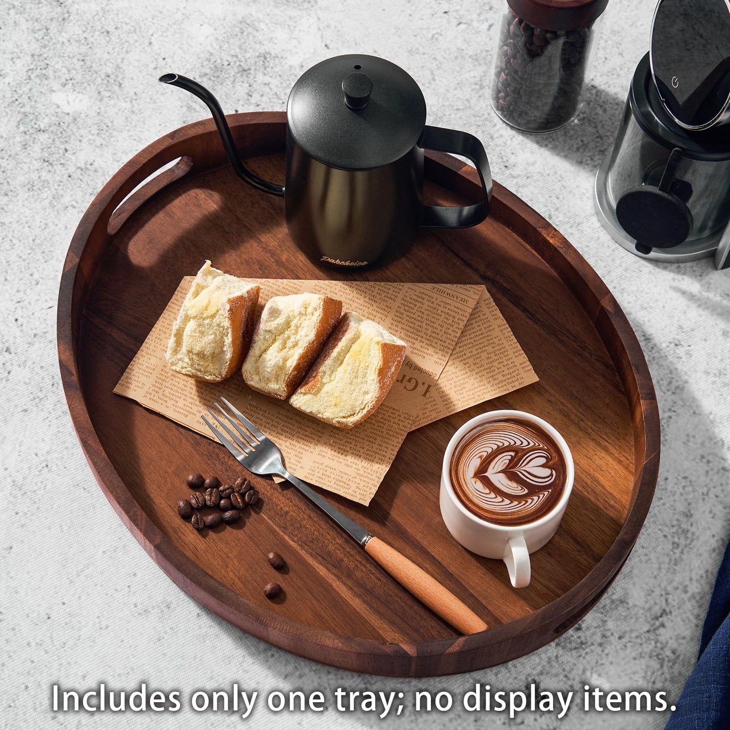 SARUFO Acacia Wood Round Ottoman Tray – Decorative Serving Tray with Handles for Coffee Table, Breakfast in Bed, Living Room, Kitchen Counter, Candle Display, Tea Party, Lunch, Dinner, Bathroom