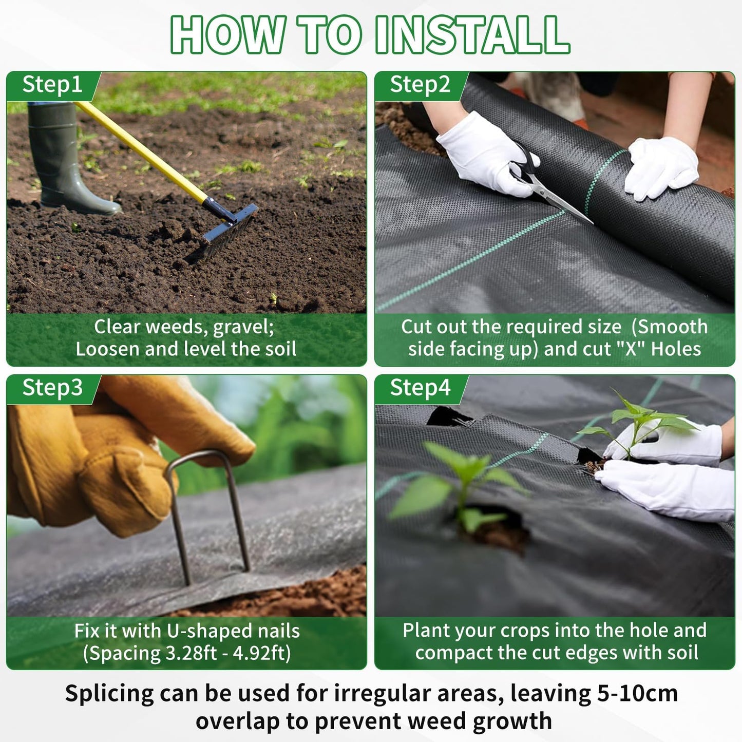 Kweetle 4FT X 328FT Garden Weed Barrier Landscape Fabric Heavy Duty Ultra Thick Premium Weeds Control Mat Ground Cover Weed Block Gardening Mat, 20 Ground Stakes Included
