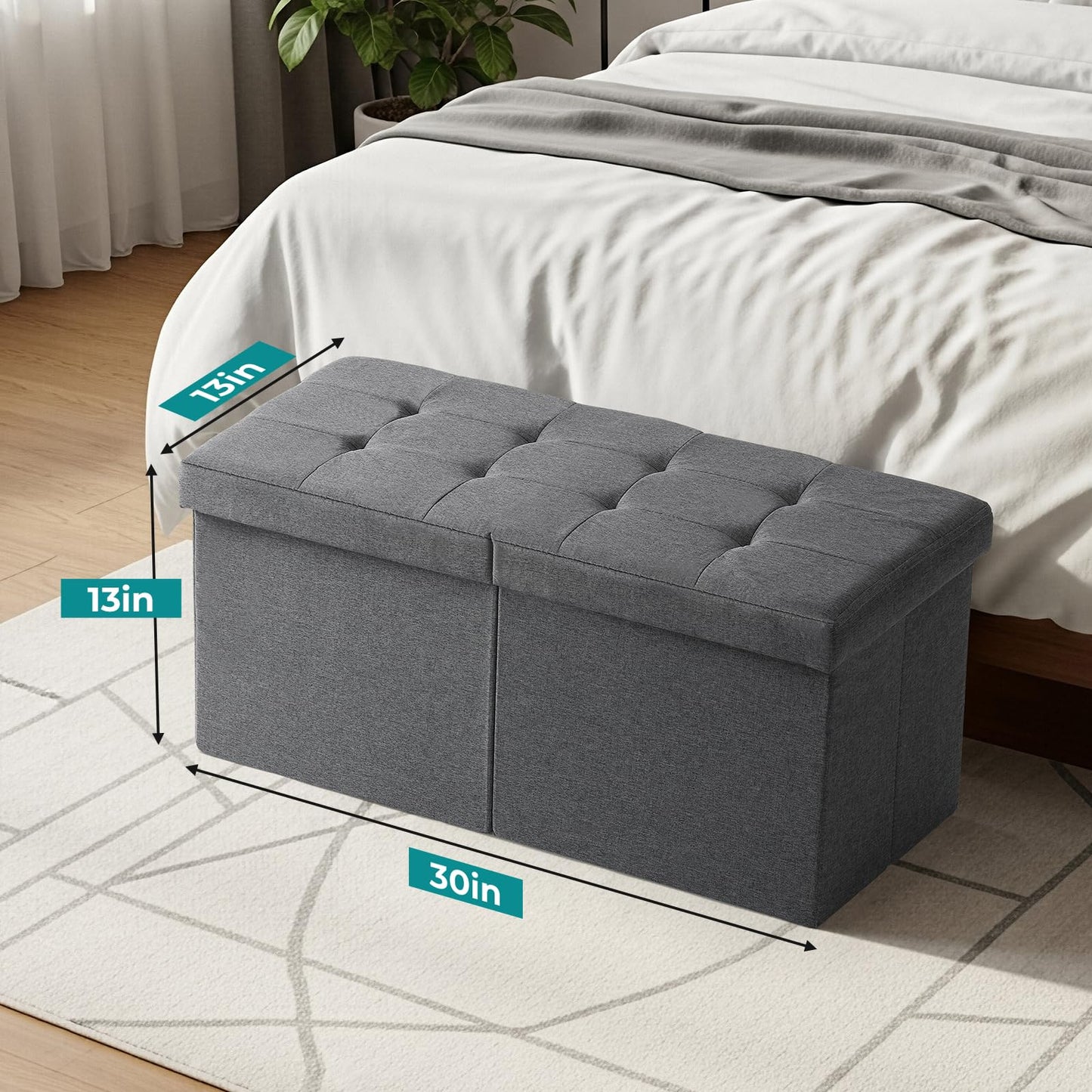 Snuvid 30-INCH Storage Ottoman Bench, Footrest with Storage, End of Bed Bench Coffee Table for Living Room, Bedroom, Entryway, Dark Gray