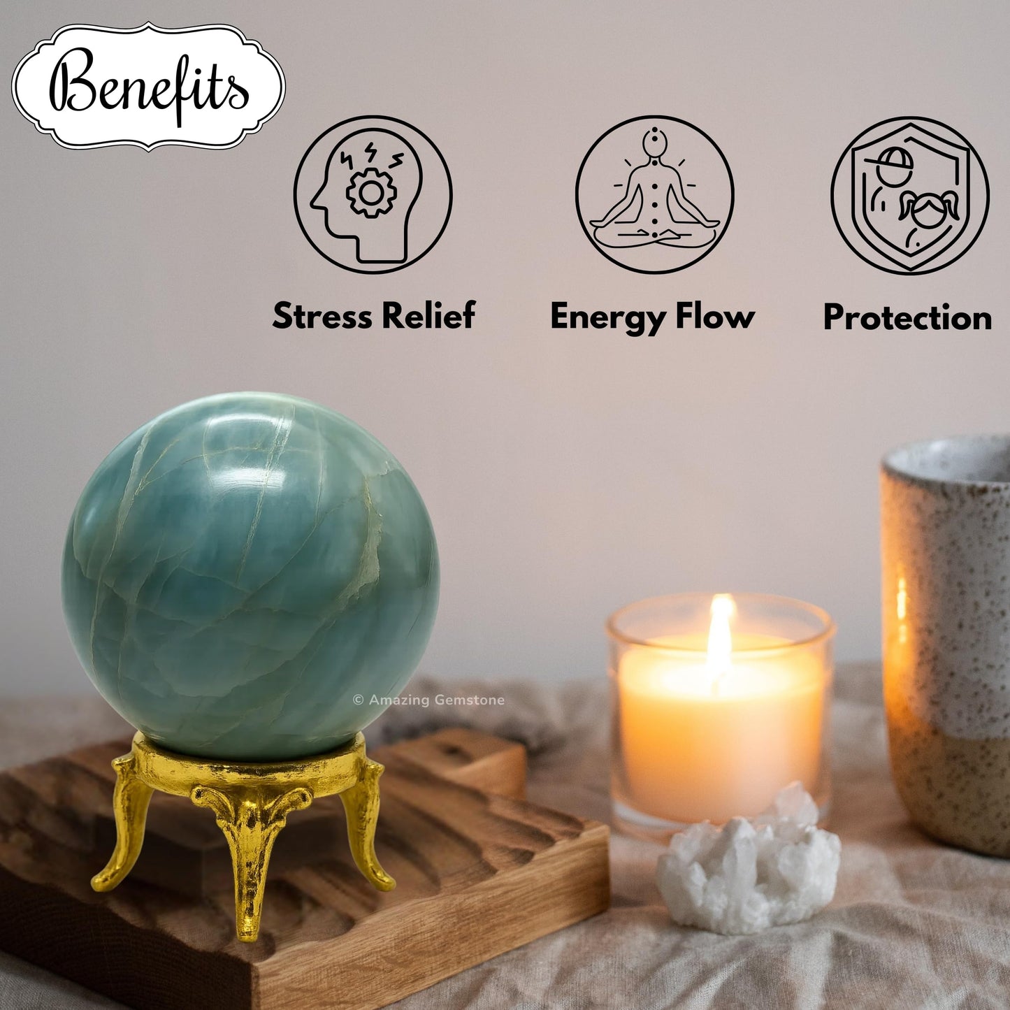 Aquamarine Crystal Ball with Stand - 2" Inches Crystal Sphere Meditation Balls for Witchcraft and Decorative Balls