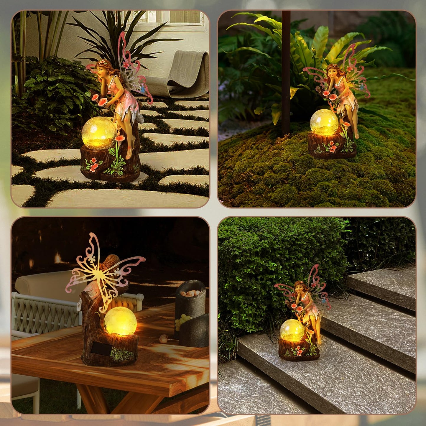 Yiosax Garden Fairy Statue Outdoor Decor-Solar Flower Fairy Figurines-Garden Fairies Statues Decoration for Outside Lawn Yard Patio,Garden Ornament Gift,Tall 11.8 Inches