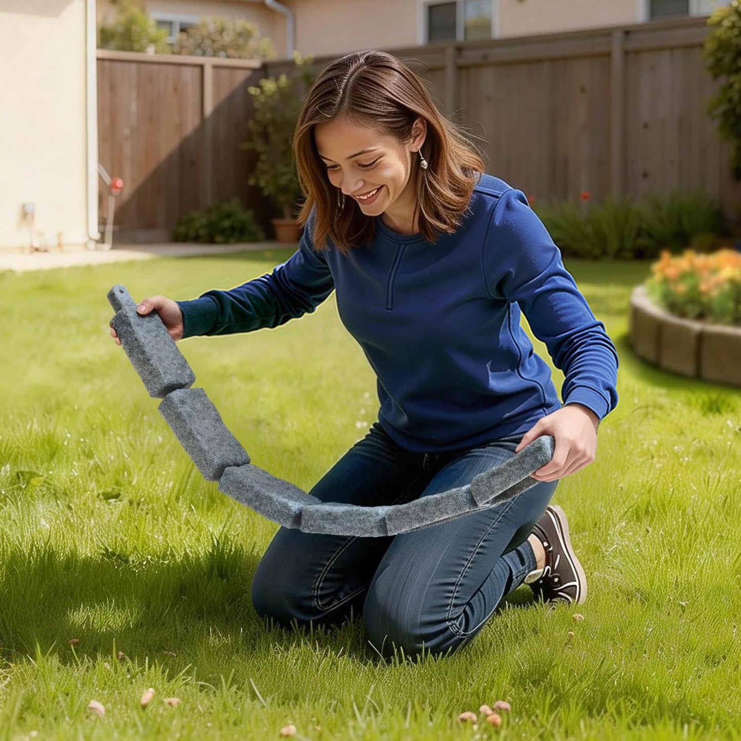 VEVOR Faux Stone Landscape Edging, No Dig Garden Edging Border, Flexible Blocks for Lawn Edging, Flower Beds, Driveway, Yards with 12 Spikes, 4 Pack 24 Bricks 16FT Kit, 46.5" Lx 3.7" W x 2.2" H, Grey
