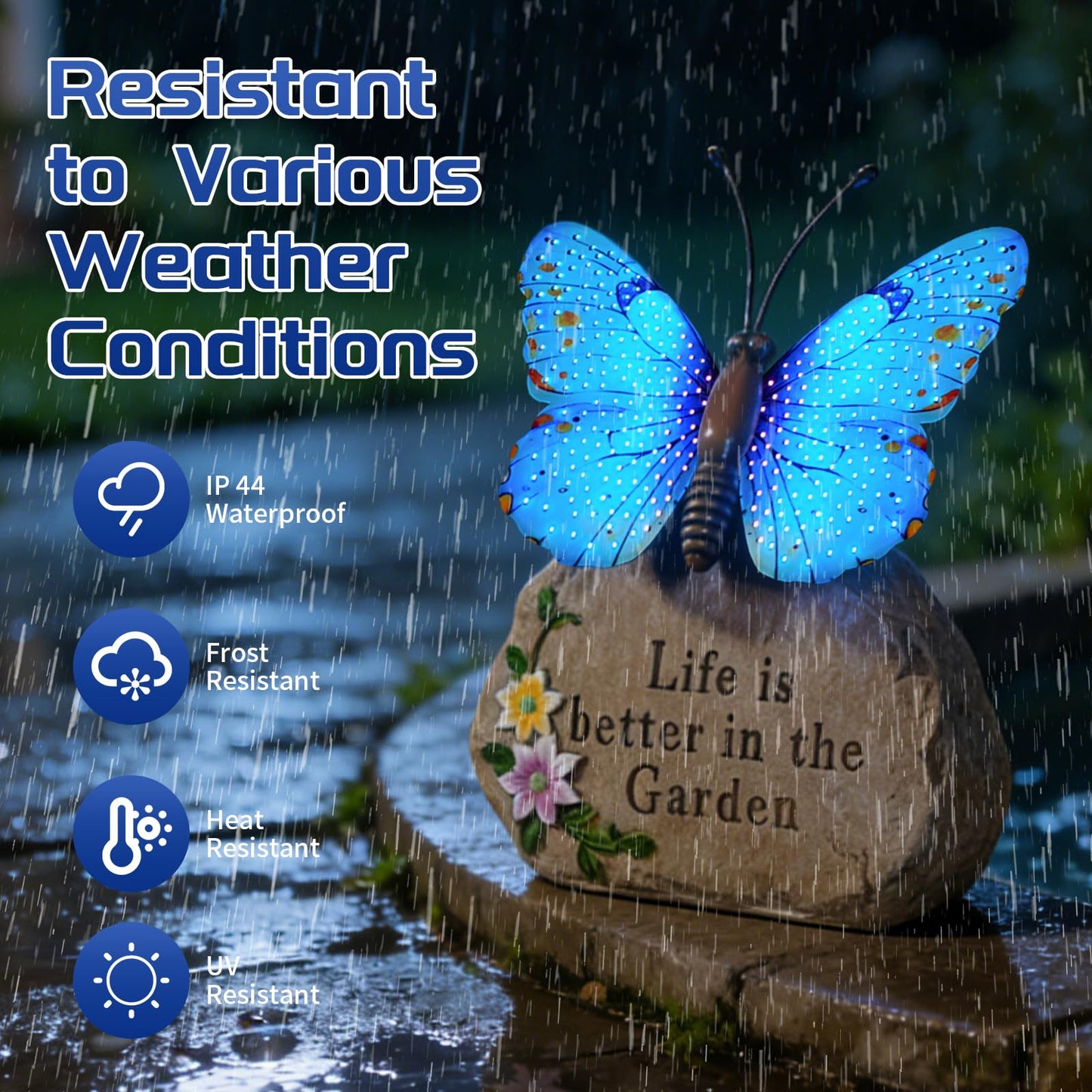 XMHBCSM Solar LED Butterfly Garden Statue with Sparkling Light-Up Wings - Outdoor Yard Patio Decor Figurine, for Women Mom Grandma (Blue)